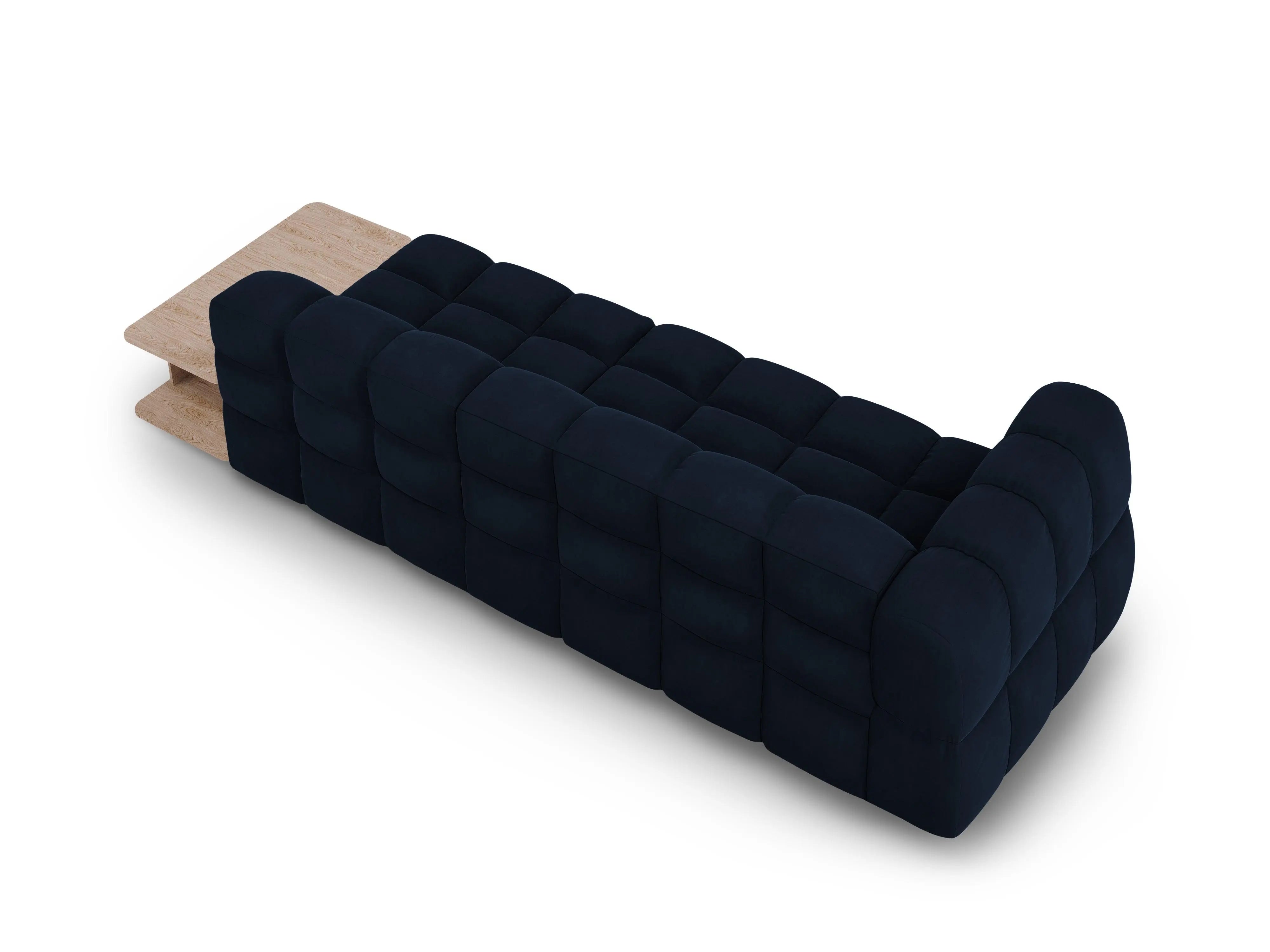 Sofa aksamitna prawostronna 4-osobowa otwarta ze stolikiem SKY granat królewski do salonu – Cosmopolitan Design