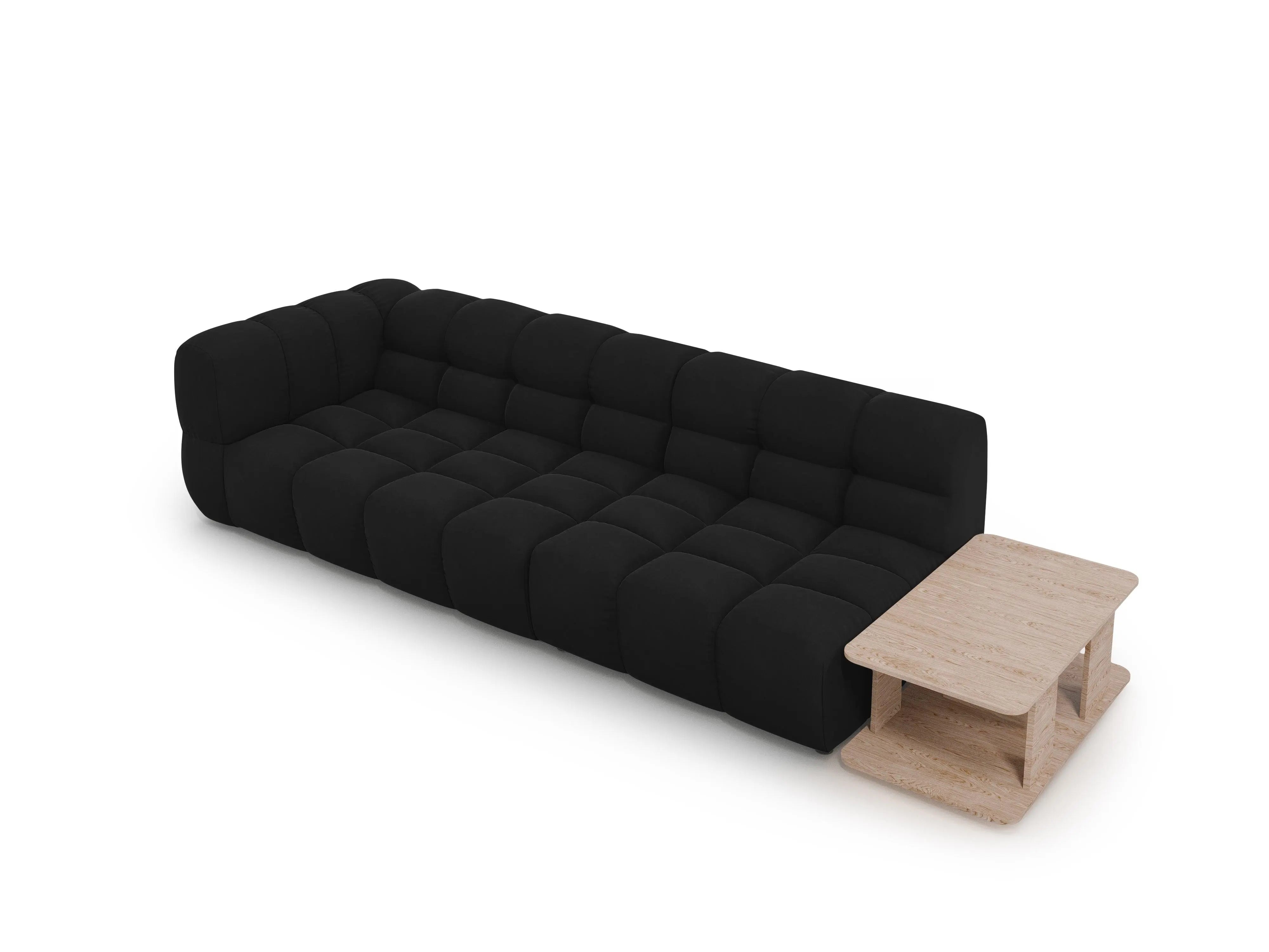 Sofa aksamitna prawostronna 4-osobowa otwarta ze stolikiem SKY czarny – Cosmopolitan Design