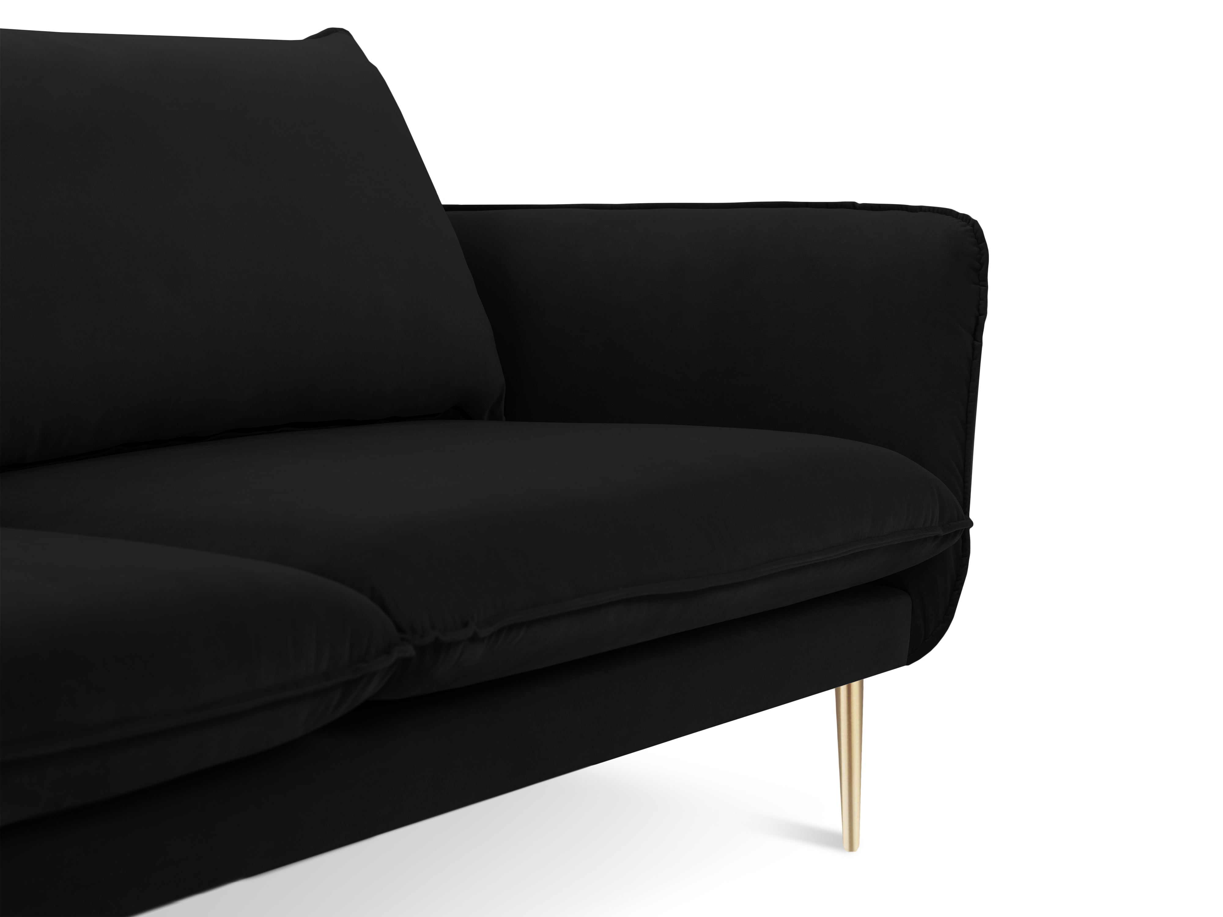 Sofa panoramisch samtig für 6 Personen VIENNA schwarz mit goldenem Fuß