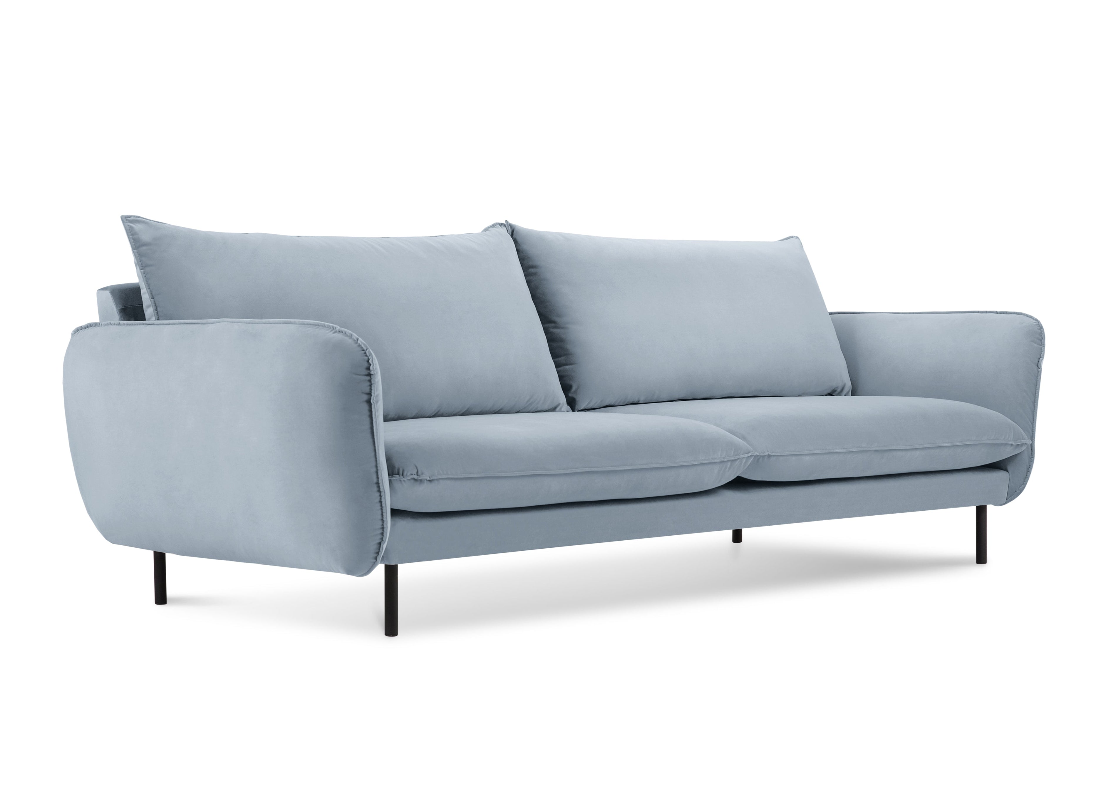 Velvet sofa for 4 people VIENNA light blue with black base