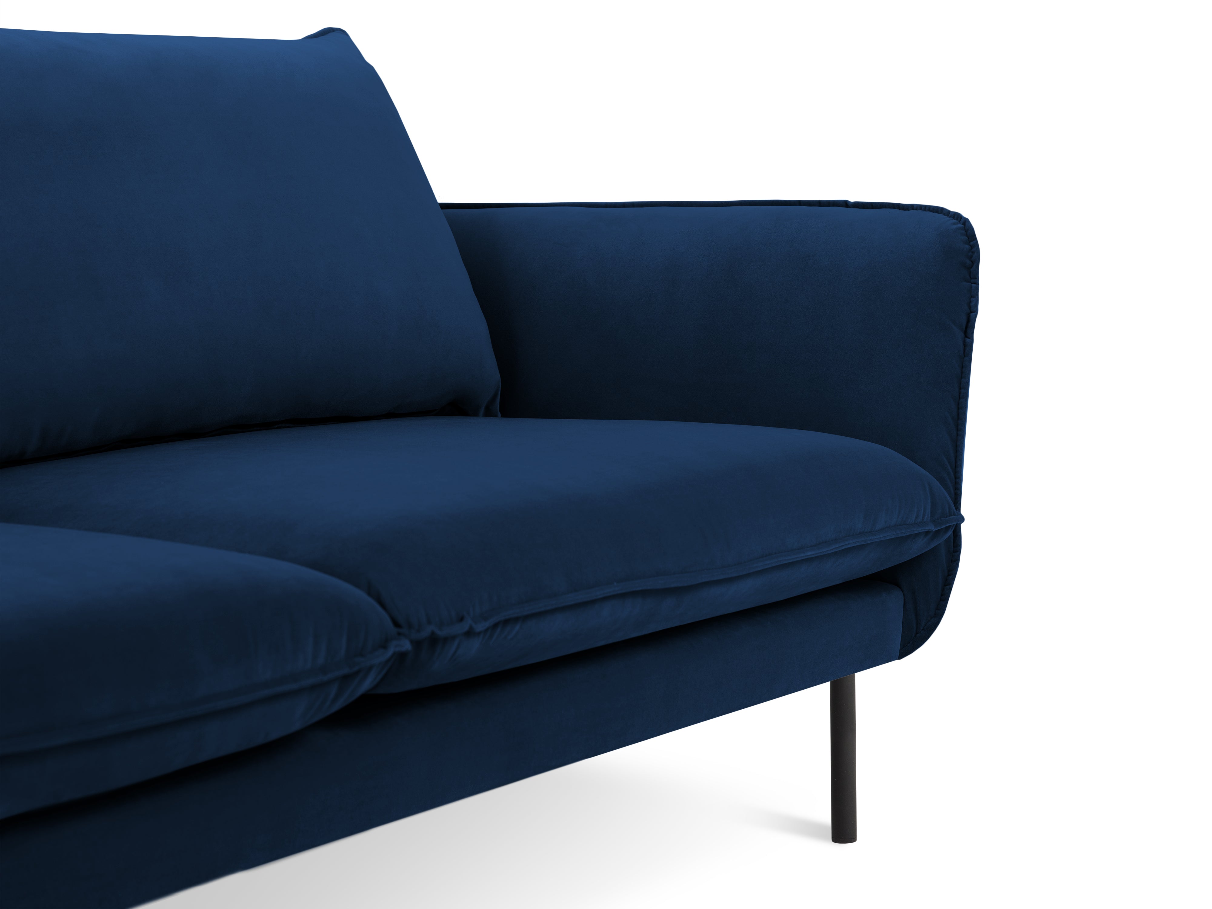 Sofa panoramisch samtig für 6 Personen VIENNA königsblau mit schwarzem Gestell