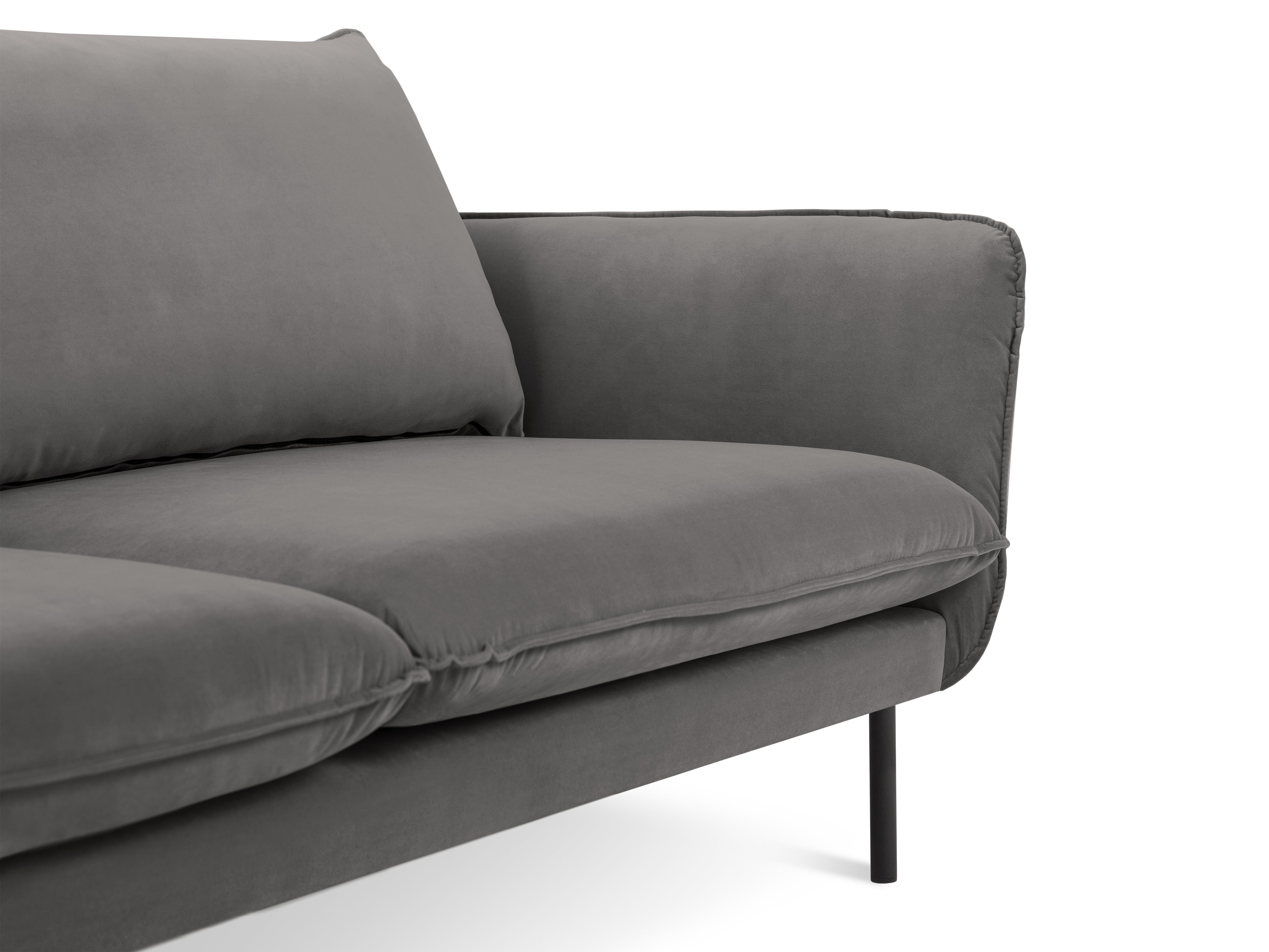 VIENNA Light Gray Velvet 6-Person Panoramic Sofa with Black Base
