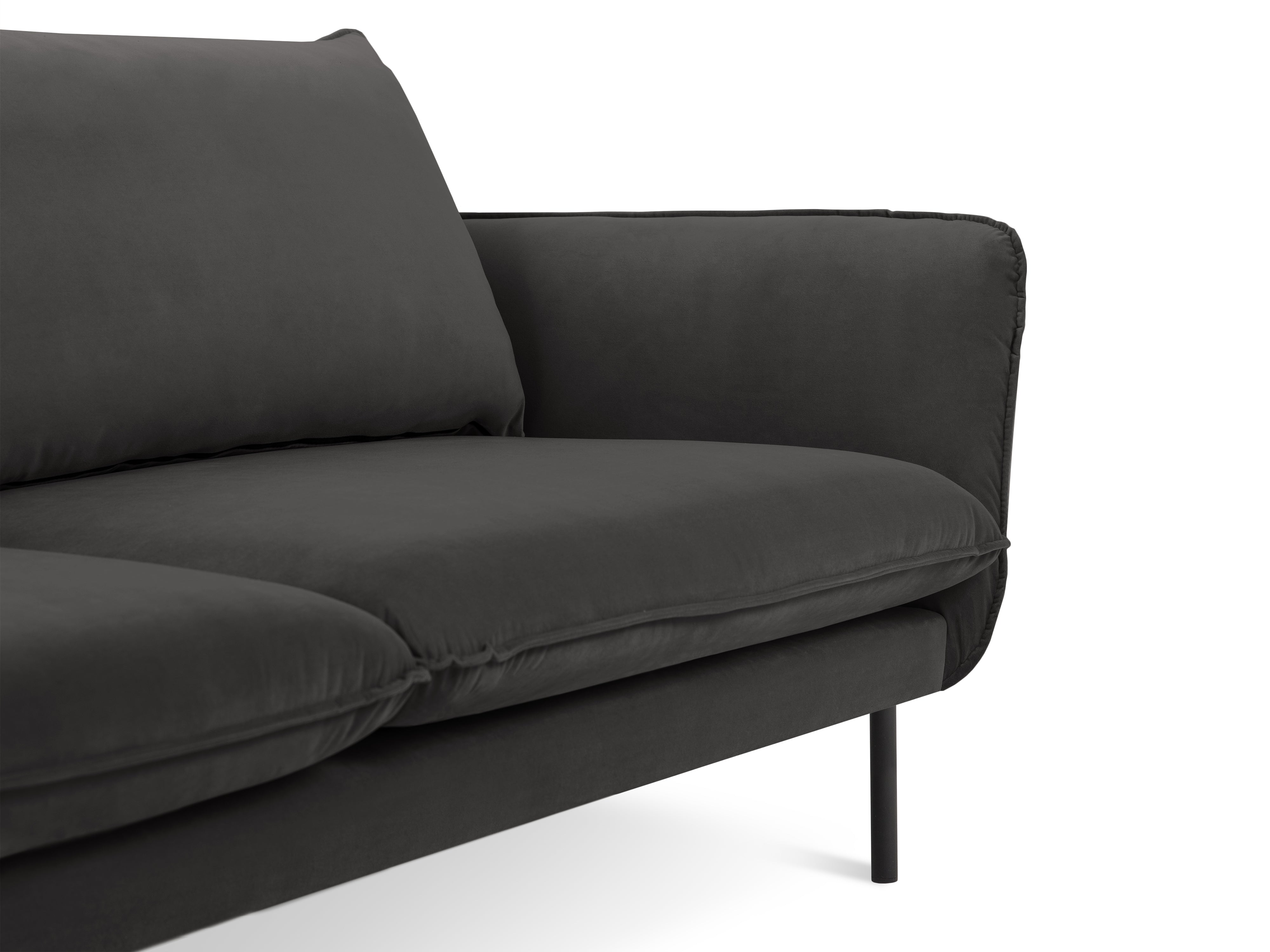Velvet Sofa for 4 People VIENNA Dark Gray with Black Base