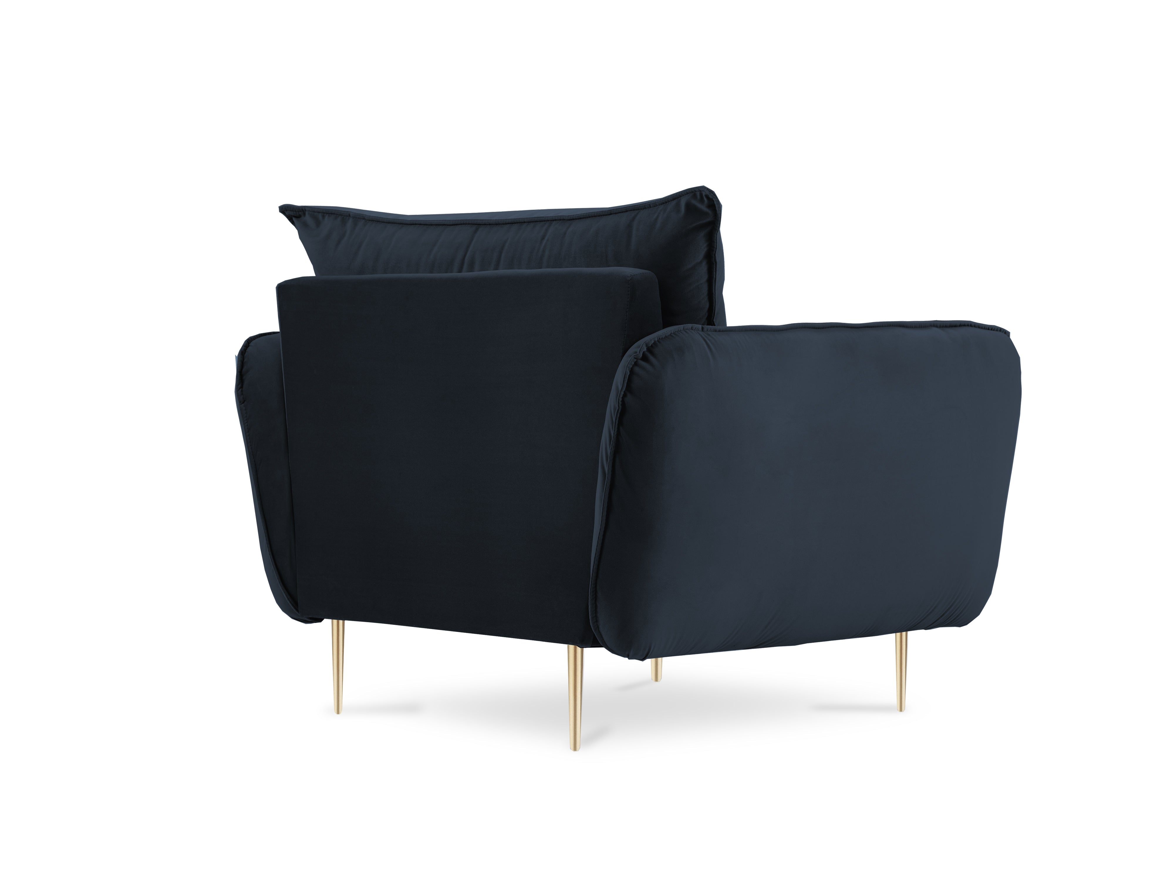 Samt-Sessel VIENNA dunkelblau mit goldenem Fuß