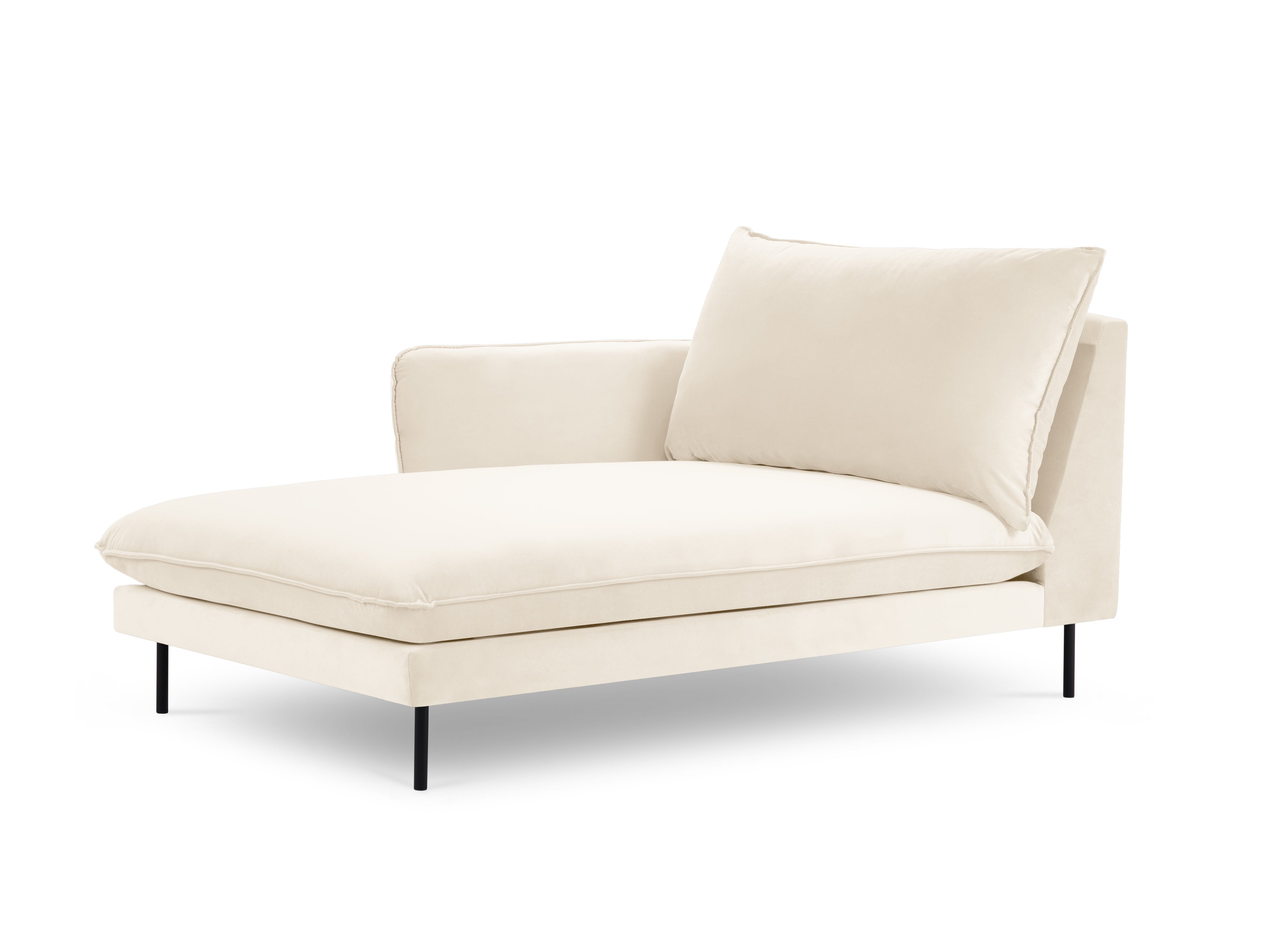 Beige Velvet Left-Side Chaise Longue VIENNA with Black Base