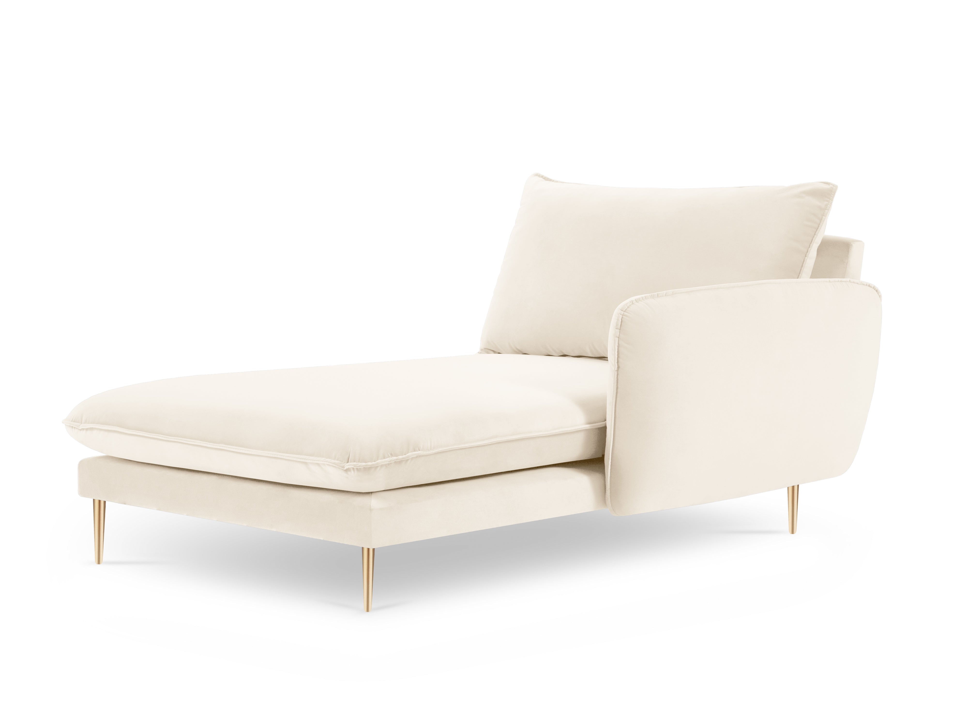 Right-facing velvet chaise longue VIENNA in beige with a gold base