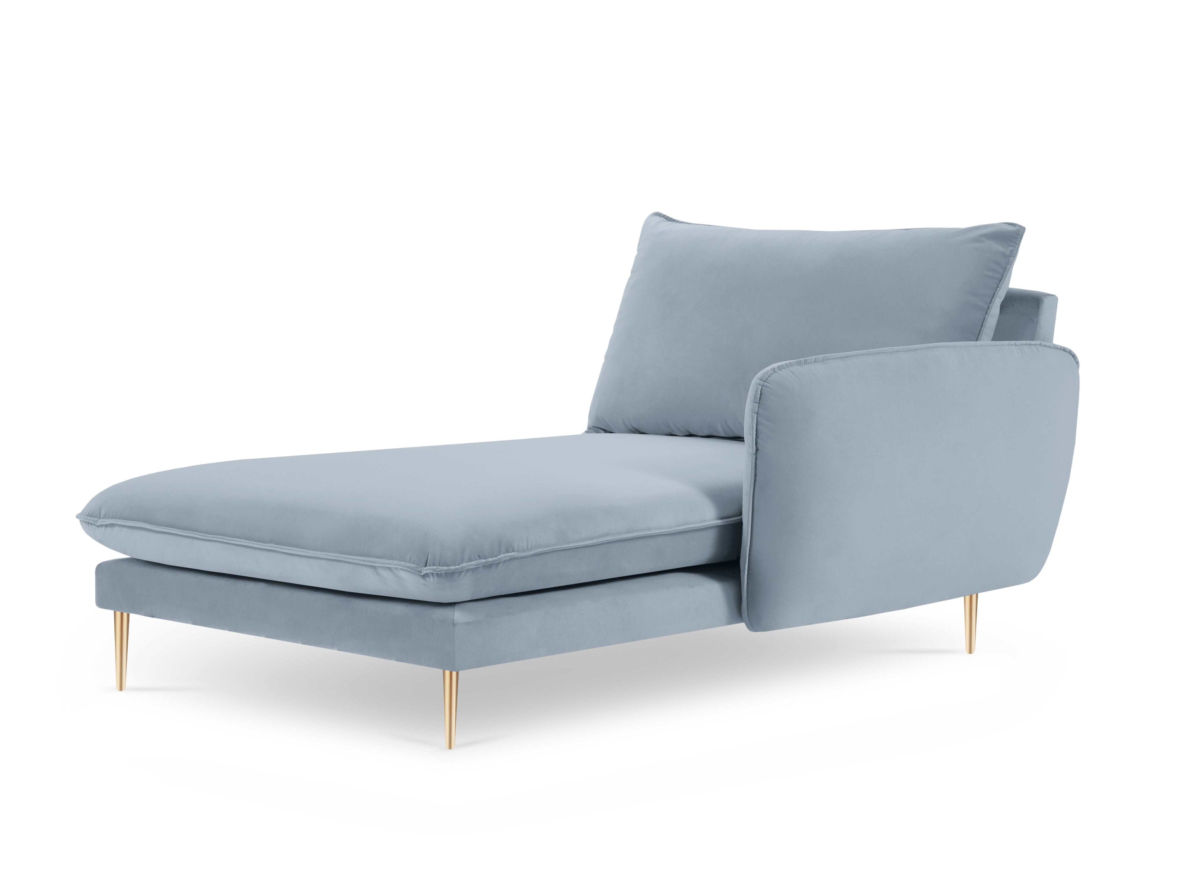 Right-facing velvet chaise longue VIENNA light blue with a gold base