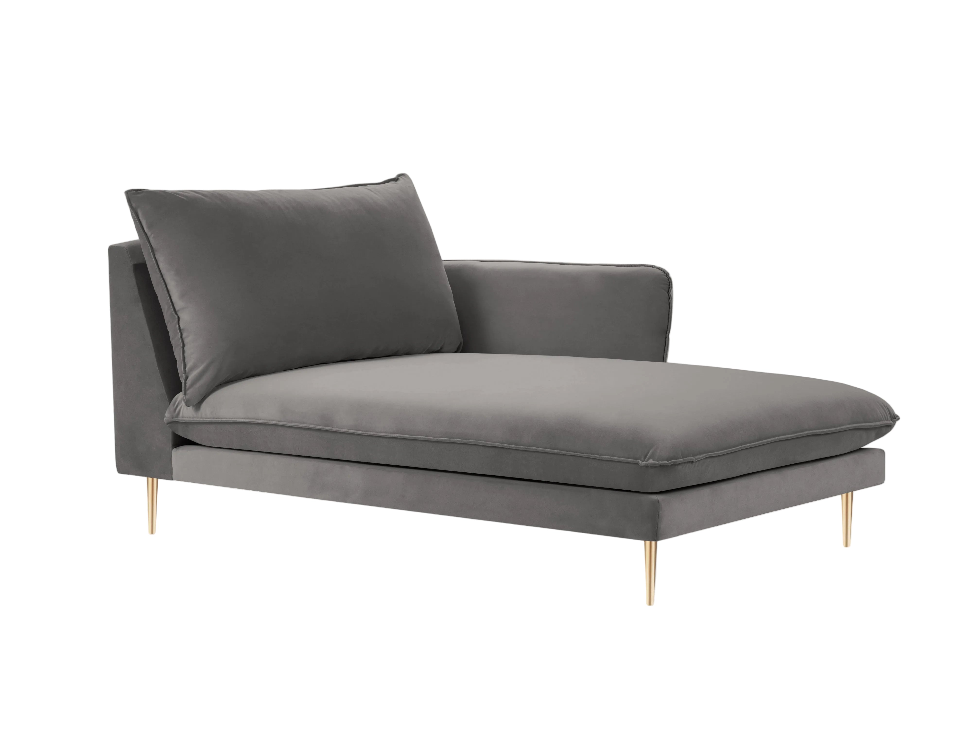 Right-facing velvet chaise longue VIENNA light gray with a gold base