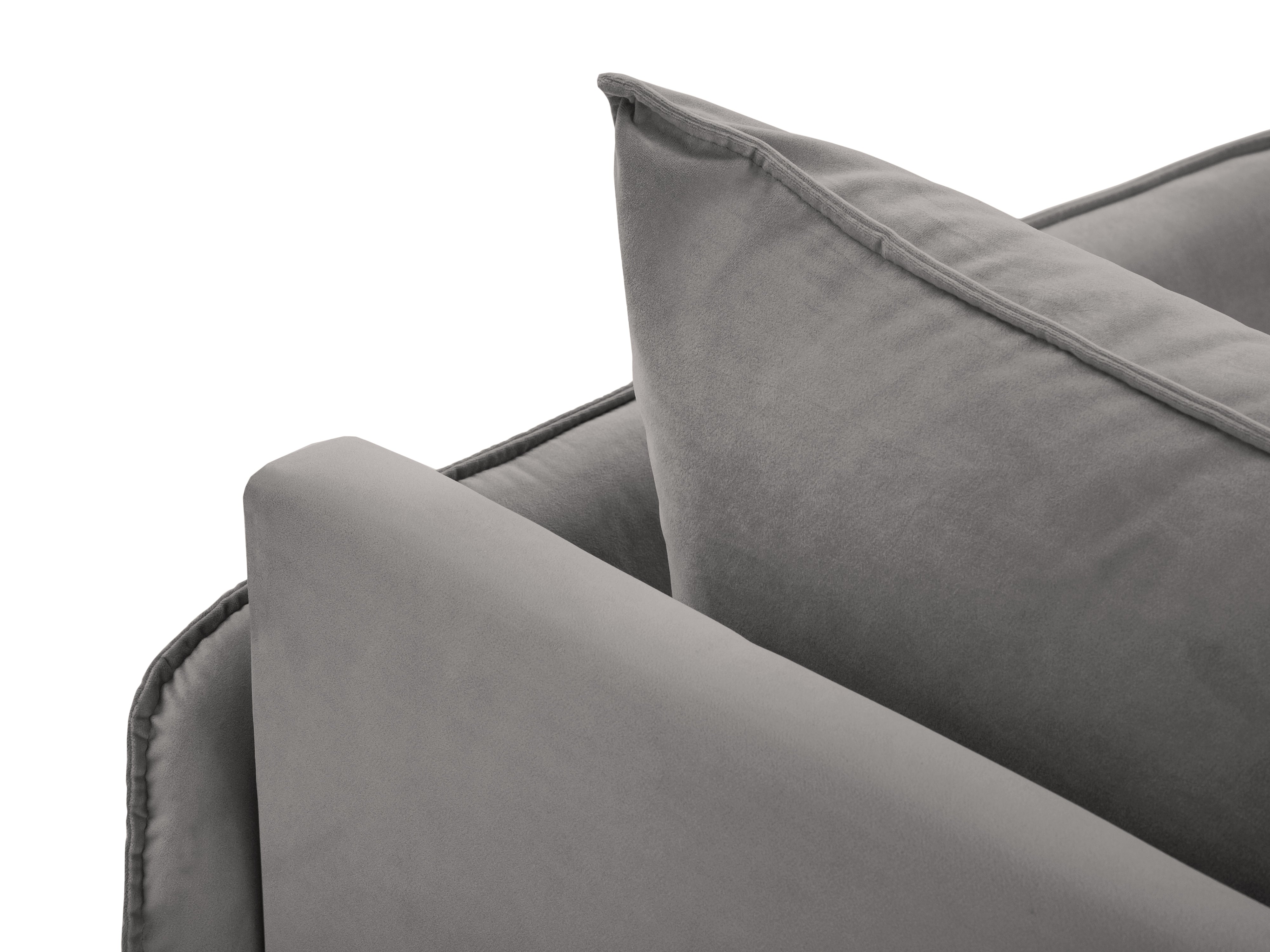 Right-facing velvet chaise longue VIENNA light gray with a gold base