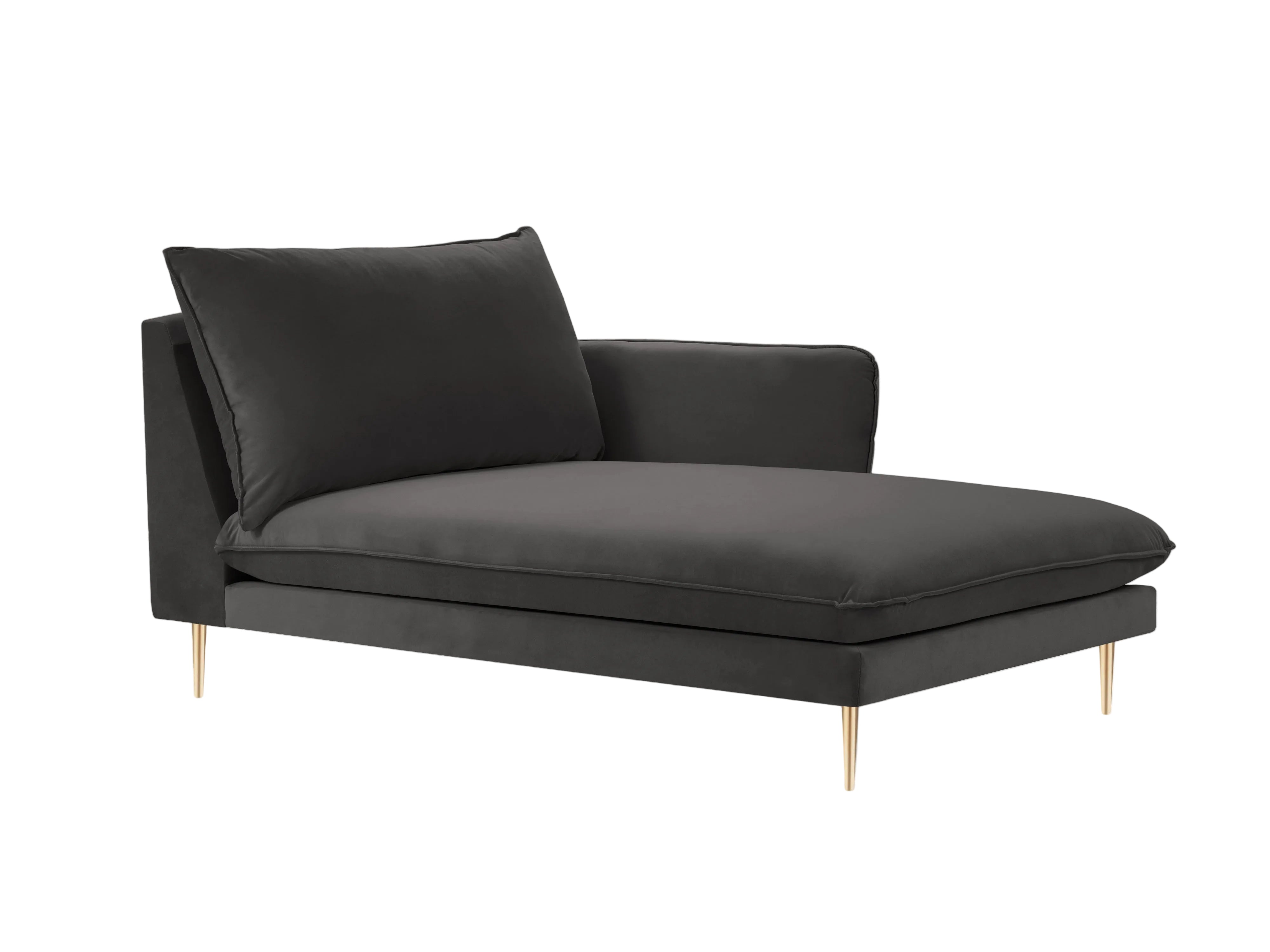 Right-facing velvet chaise longue VIENNA dark gray with a gold base