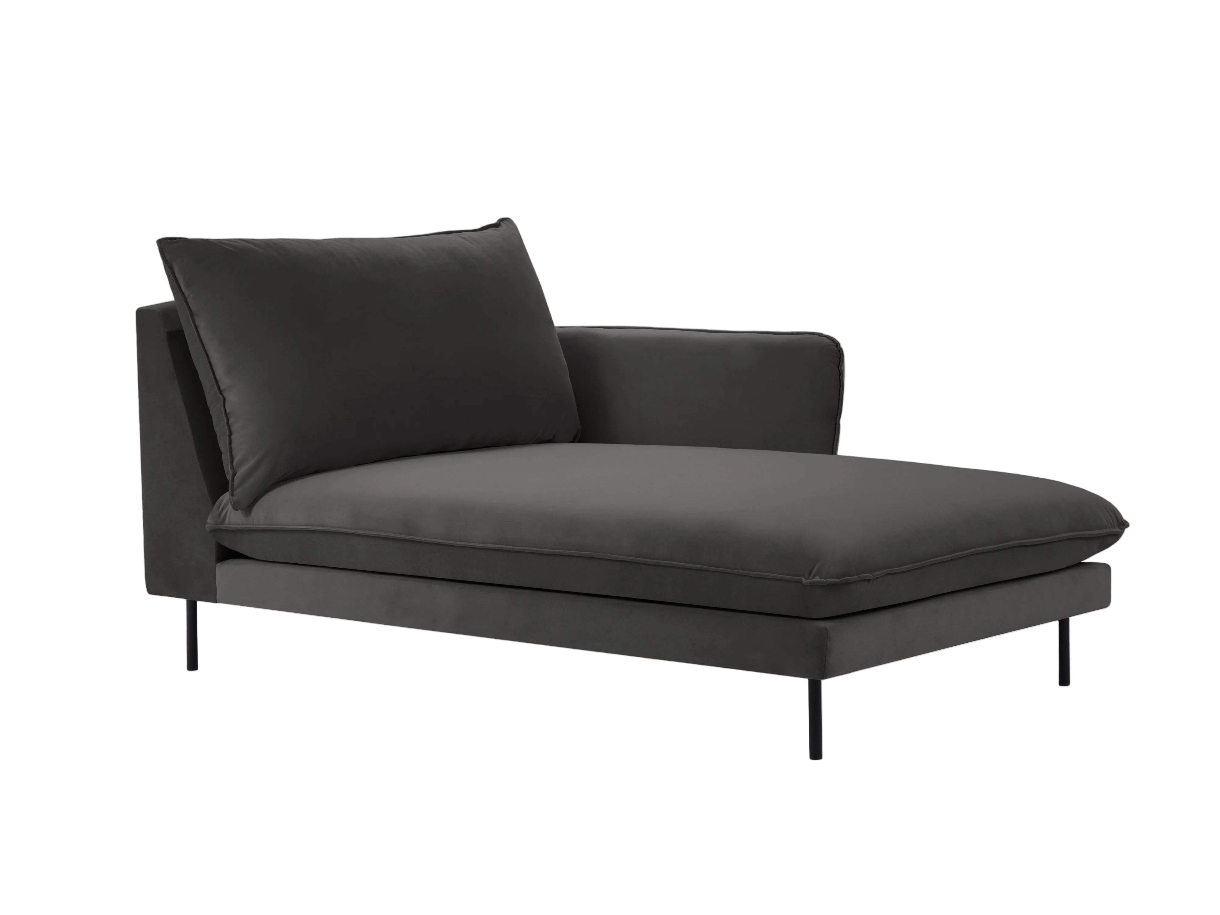 Right-facing velvet chaise longue VIENNA dark gray with black base