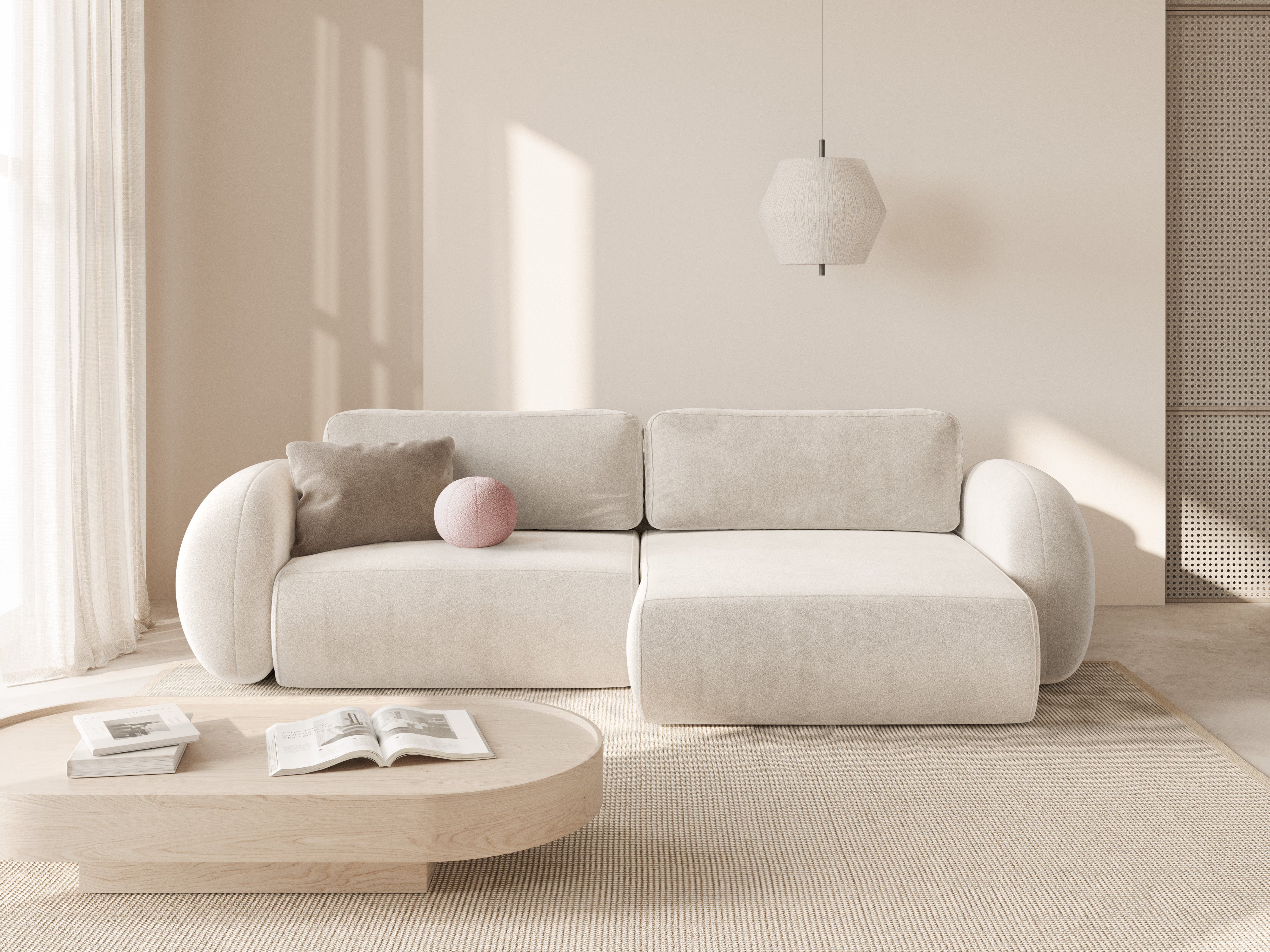 Universeller Samt-Ecksofa mit Schlaf-Funktion für 4 Personen TONALE cremefarben