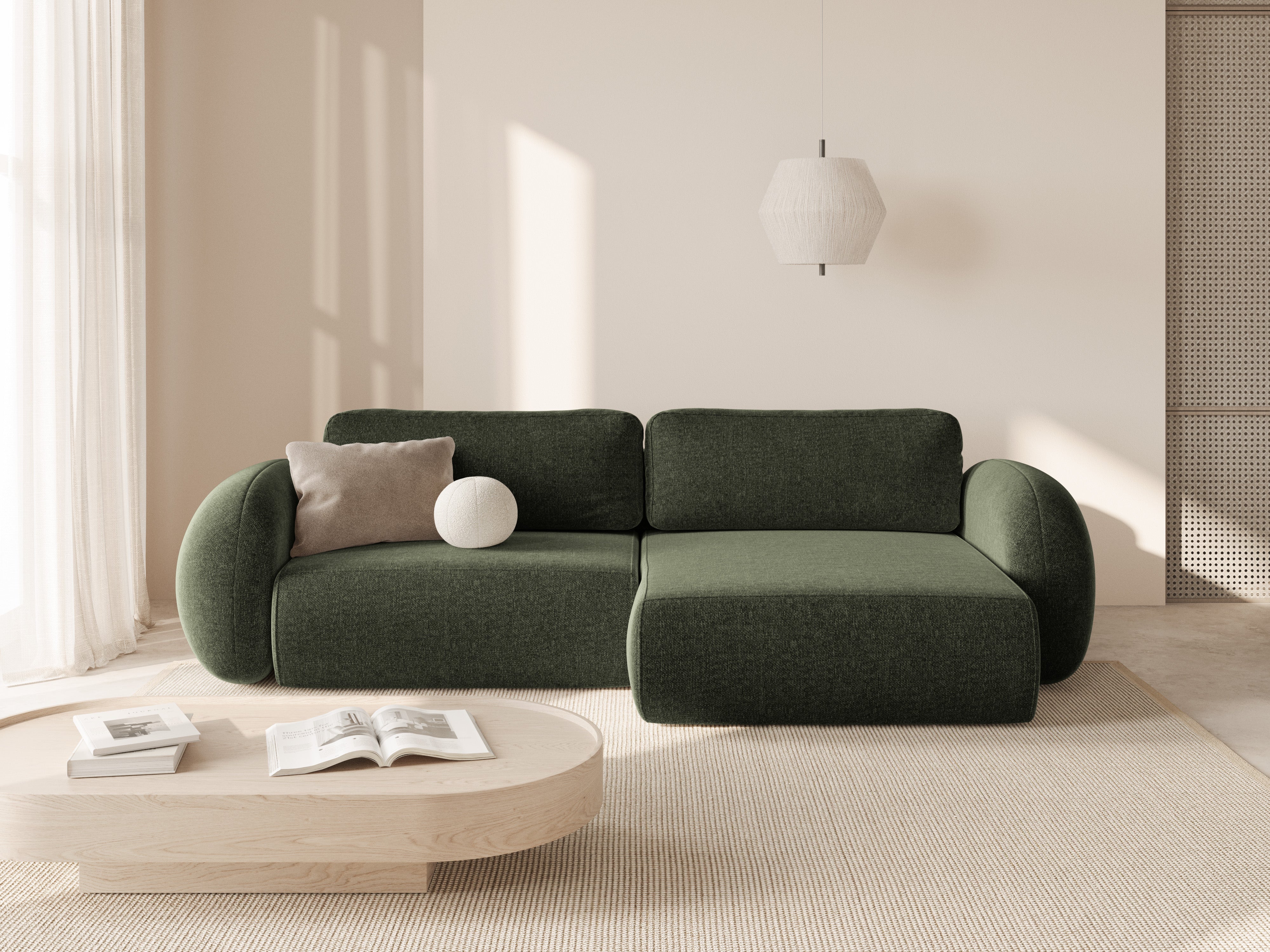 Universal corner sofa with sleeping function for 4 people TONALE green