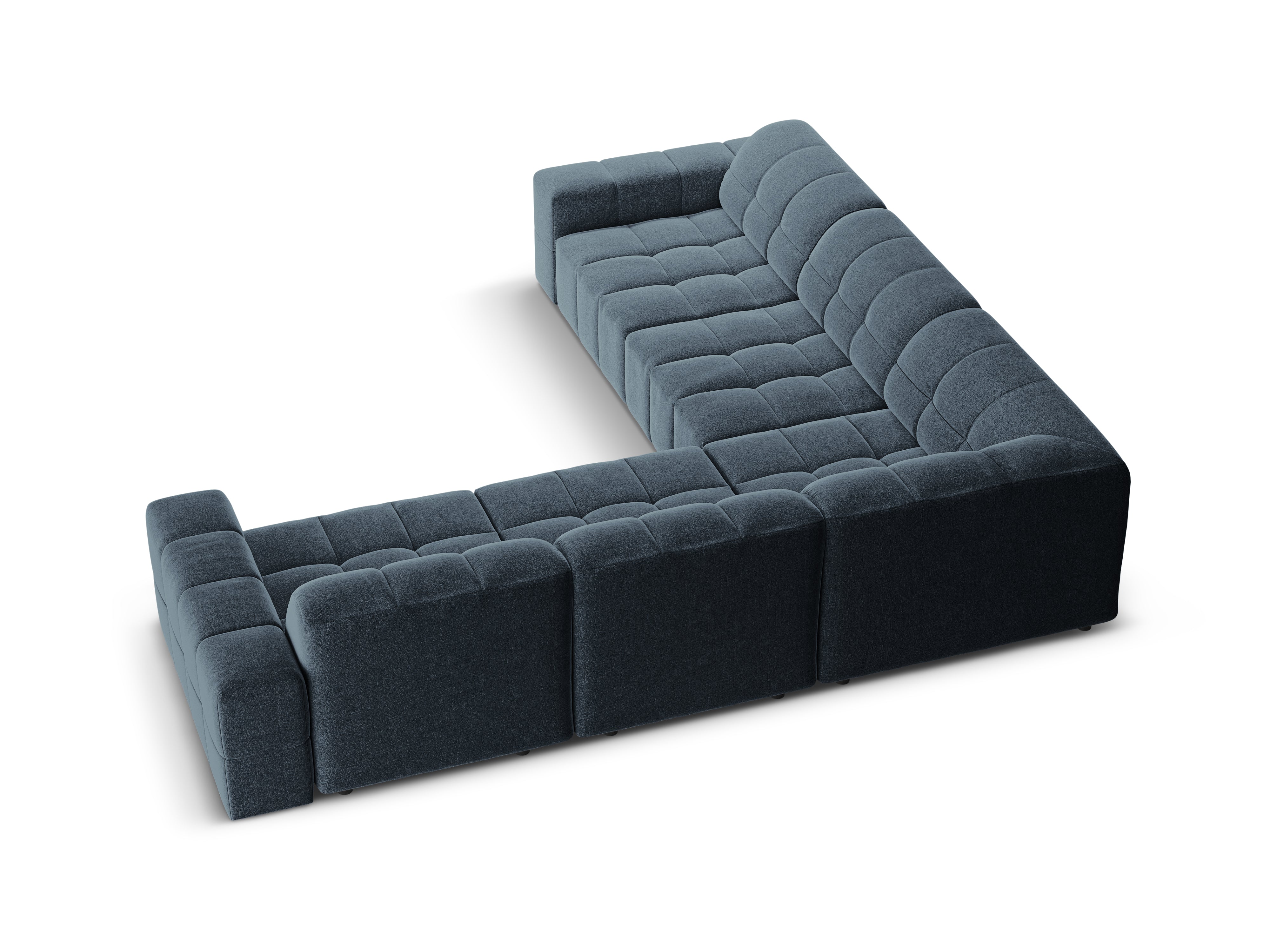Symmetrische Eckcouch CHICAGO blauer Chenille