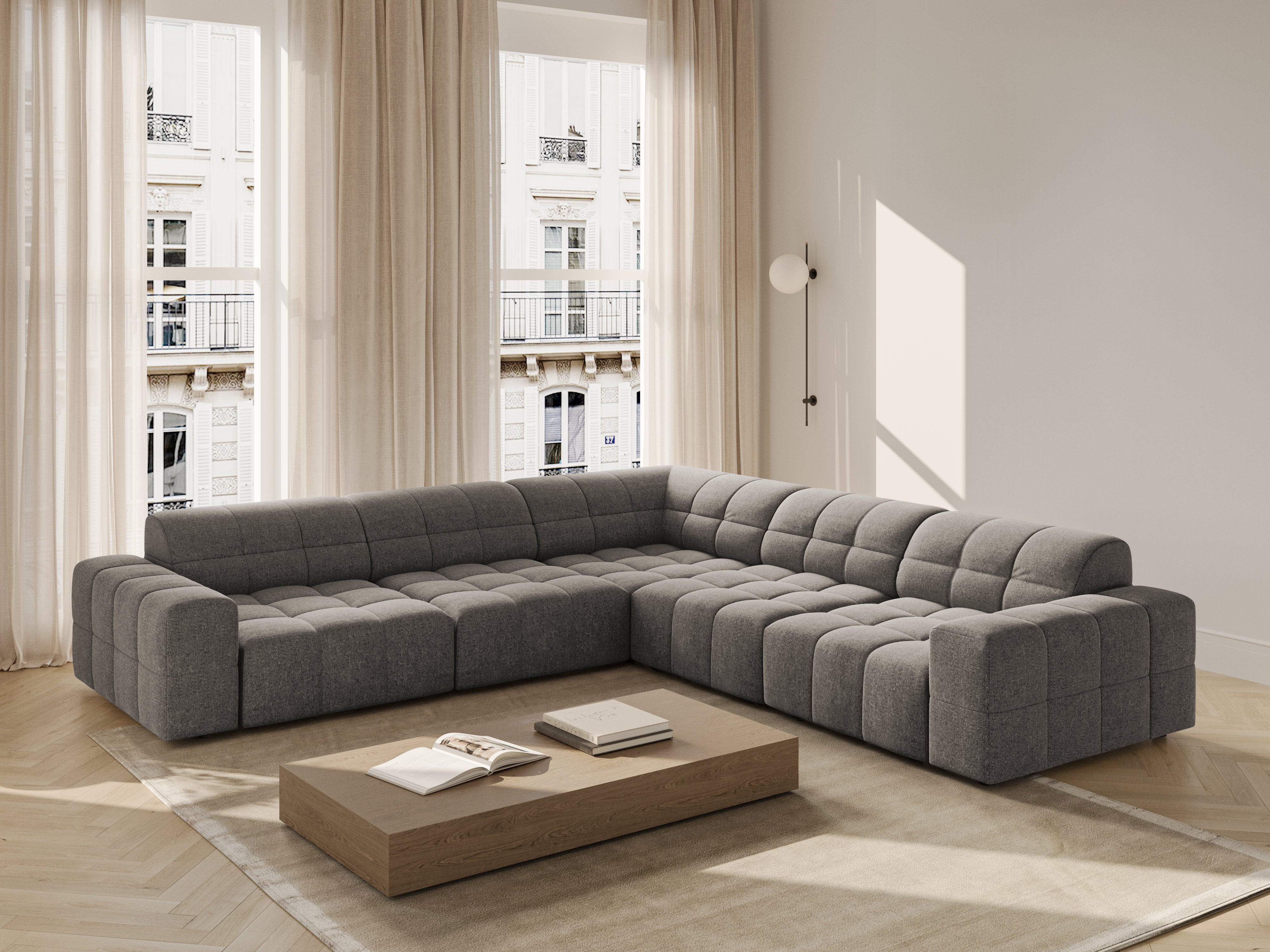 Symmetrische Eckcouch CHICAGO graues Chenille