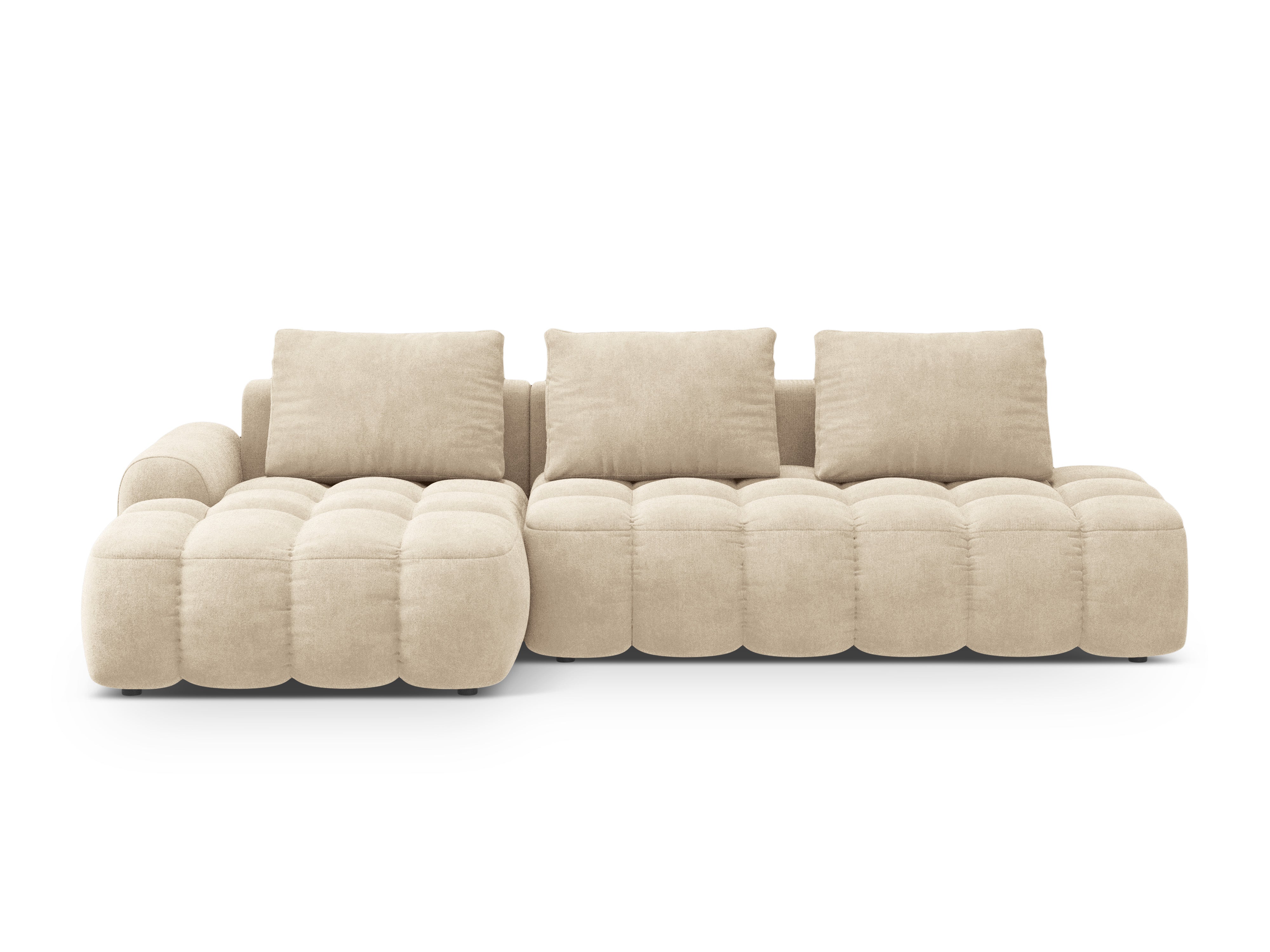 Left-facing velvet corner sofa bed for 3 people LINZ light beige