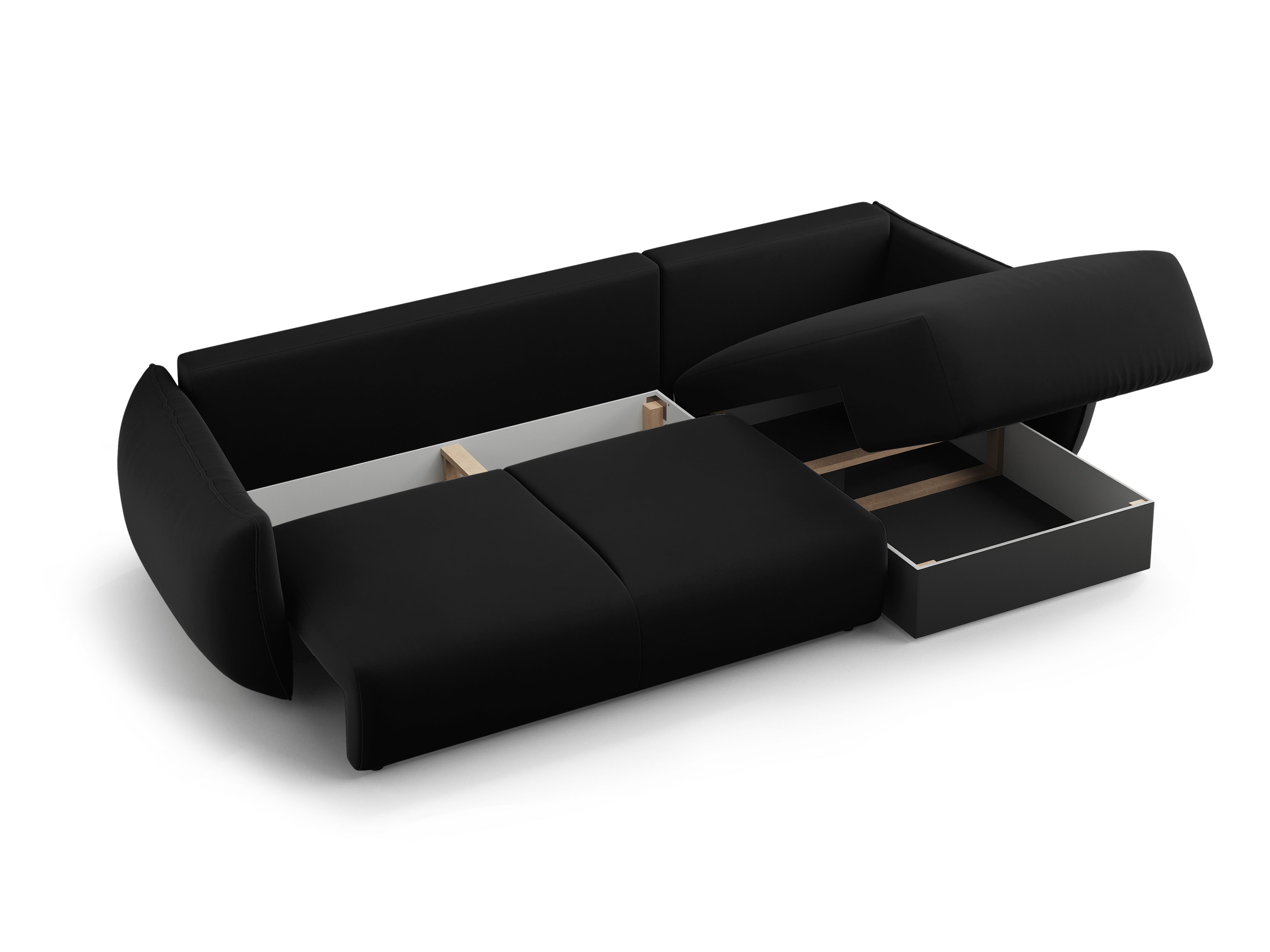 Left-facing velvet corner sofa with sleeping function MATERA black