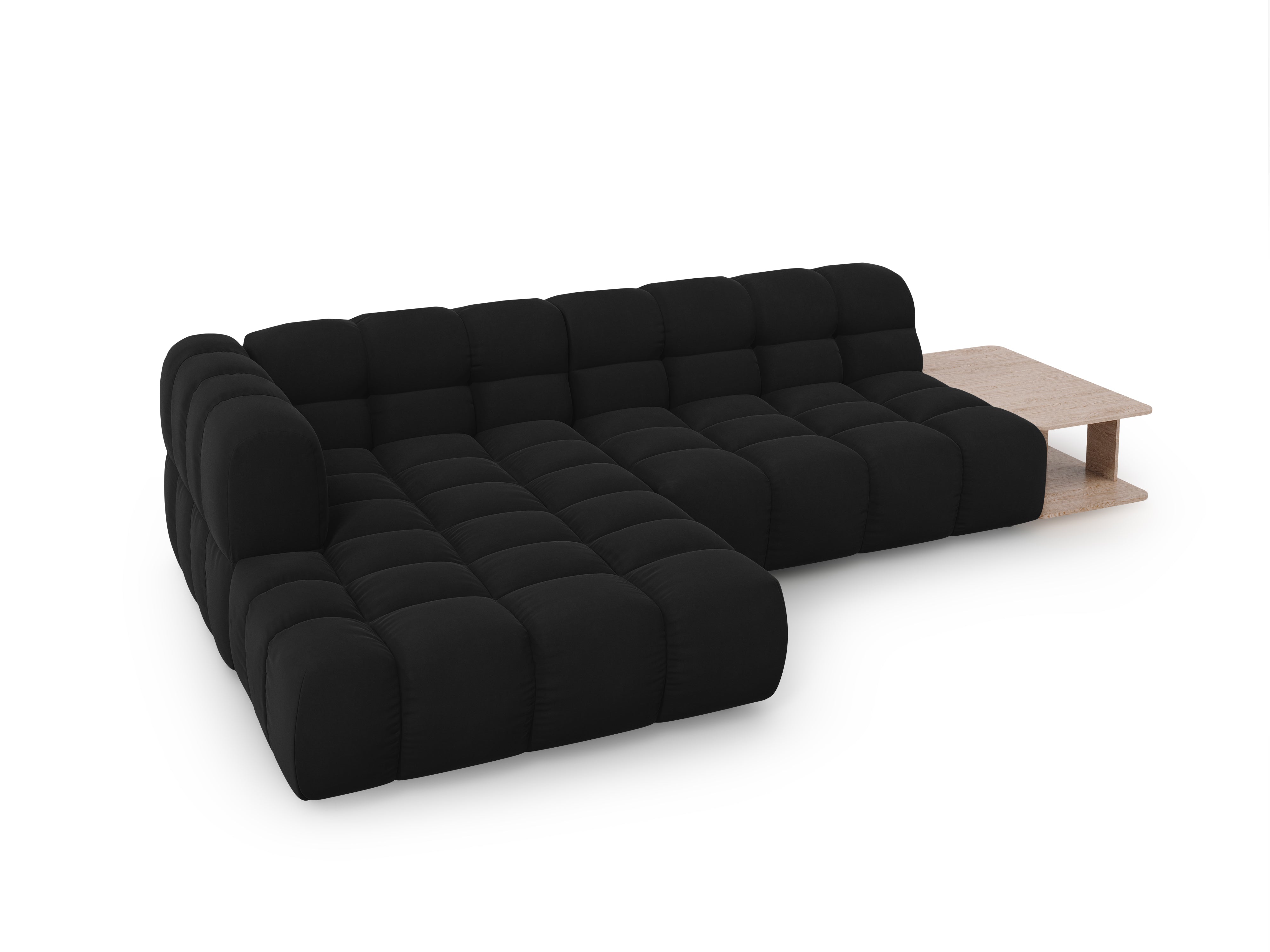 Narożnik aksamitny lewostronny 4-osobowy otwarty ze stolikiem SKY czarny Cosmopolitan Design Eye on Design
