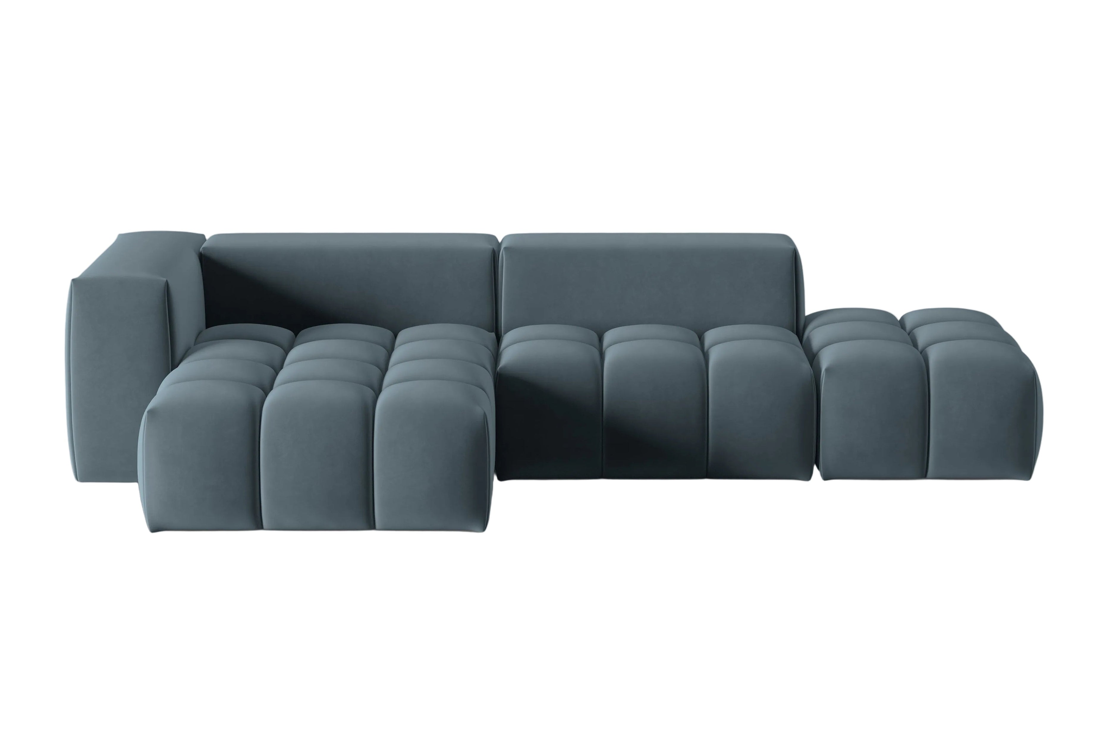 Narożnik aksamitny 4-osobowy lewostronny otwarty VERONA niebieski – Cosmopolitan Design