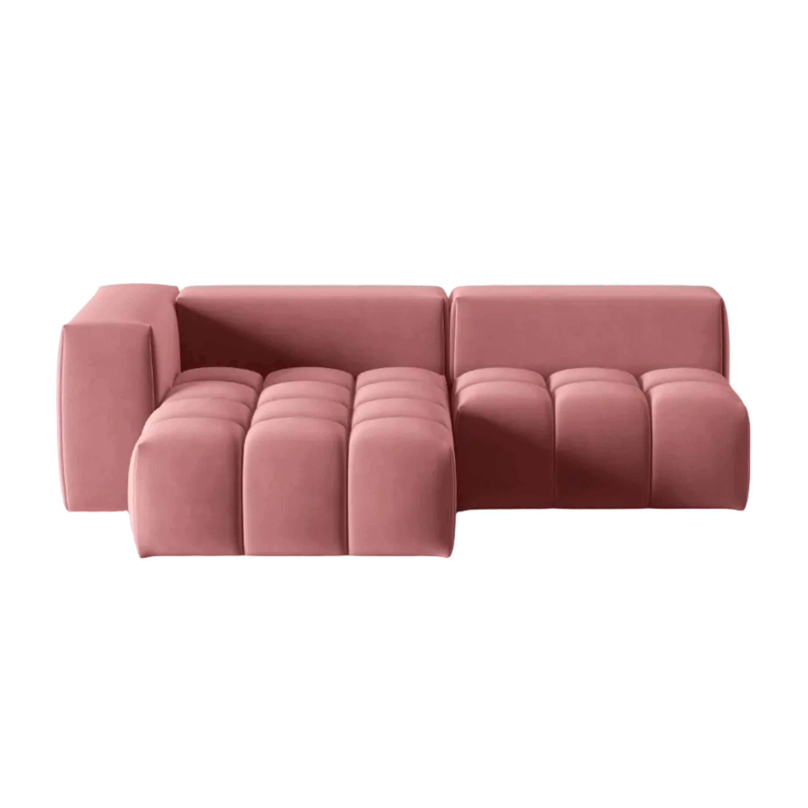 Narożnik aksamitny 3-osobowy lewostronny otwarty VERONA różowy flamingo – Cosmopolitan Design