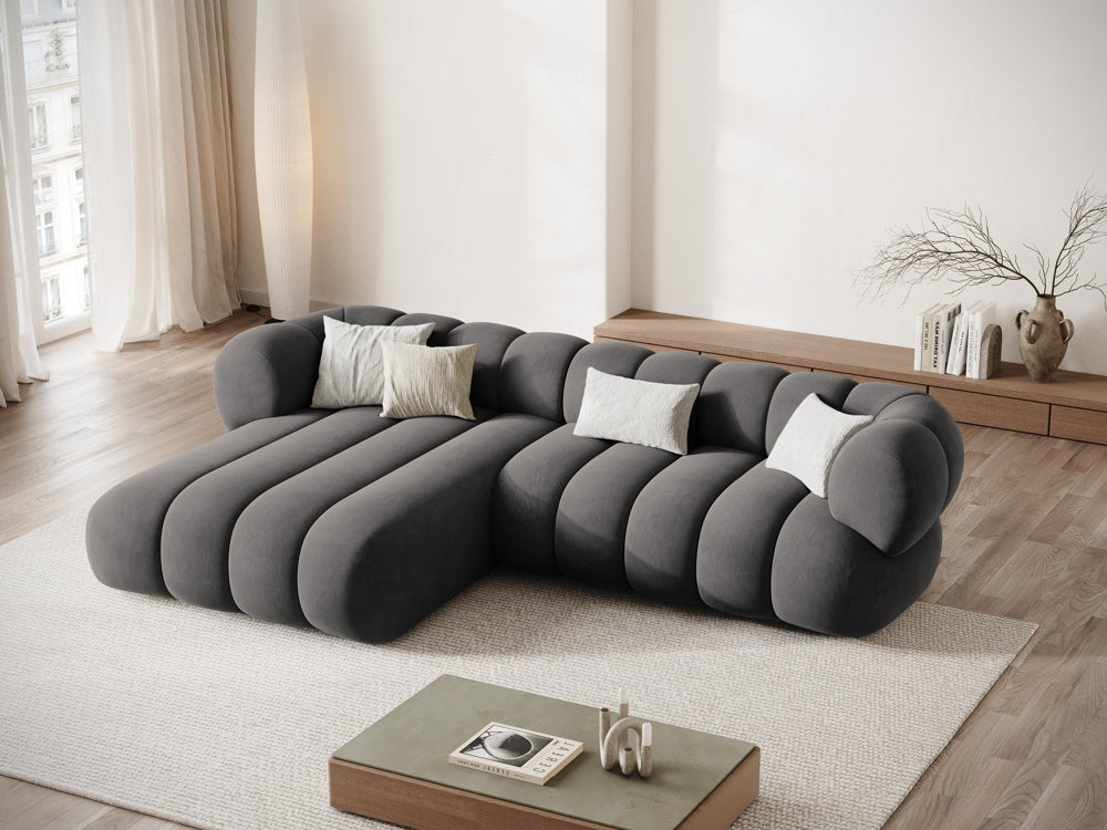Velvet corner sofa for 5 people, left-sided KOGE, dark gray