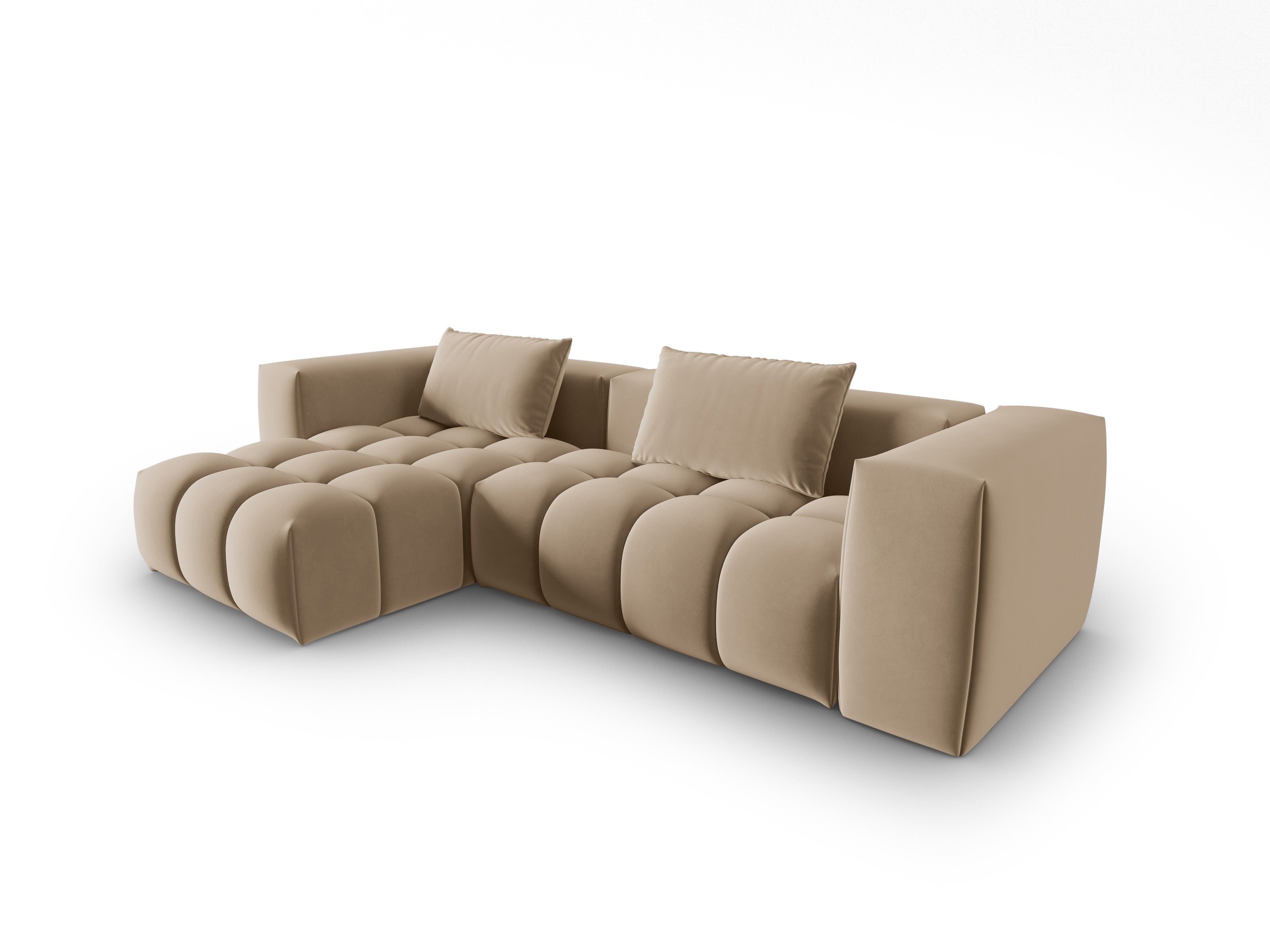 Narożnik aksamitny 3-osobowy lewostronny VERONA piaskowy – Cosmopolitan Design