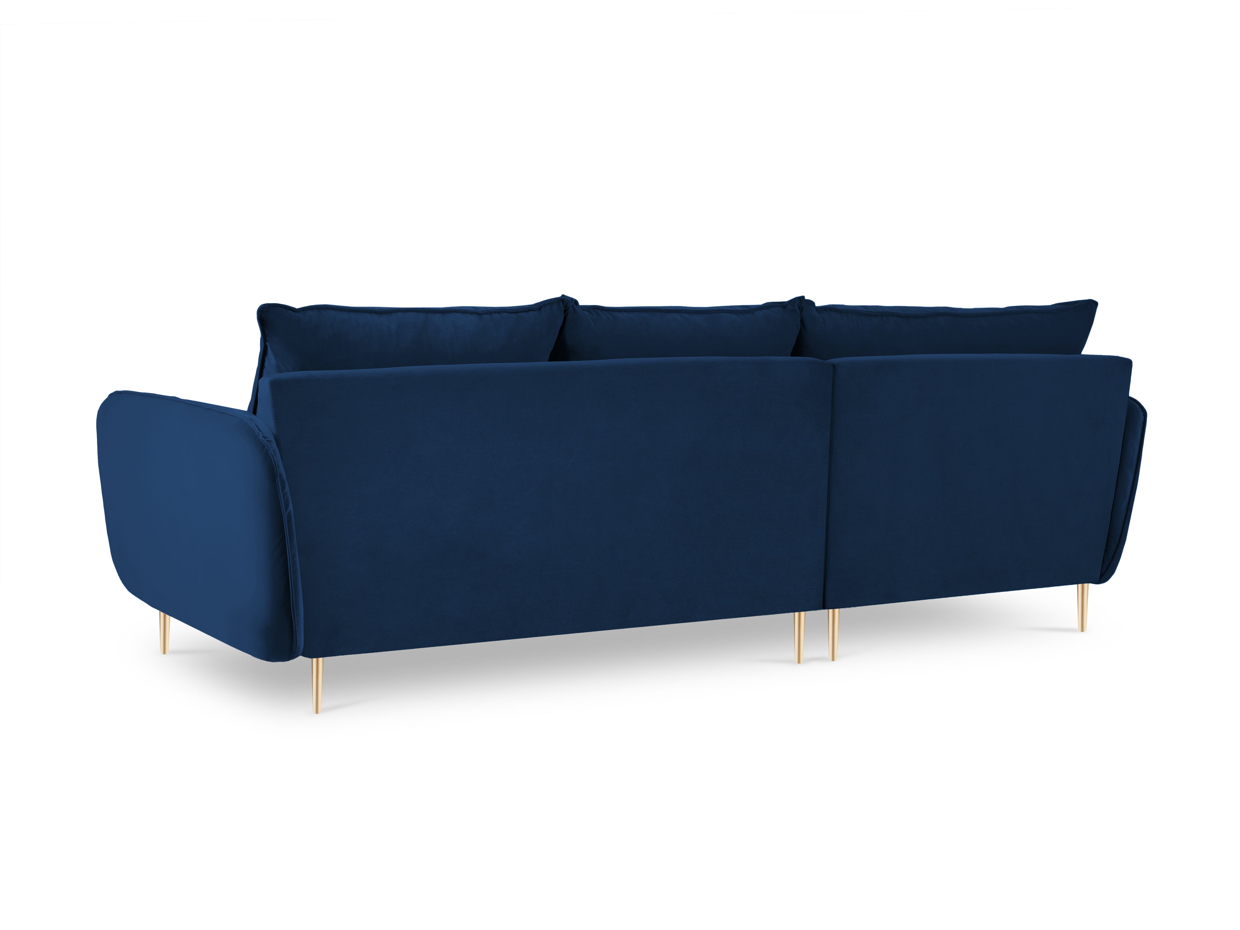 Samt-Ecksofa linksseitig für 5 Personen VIENNA in königsblau mit goldenem Fuß