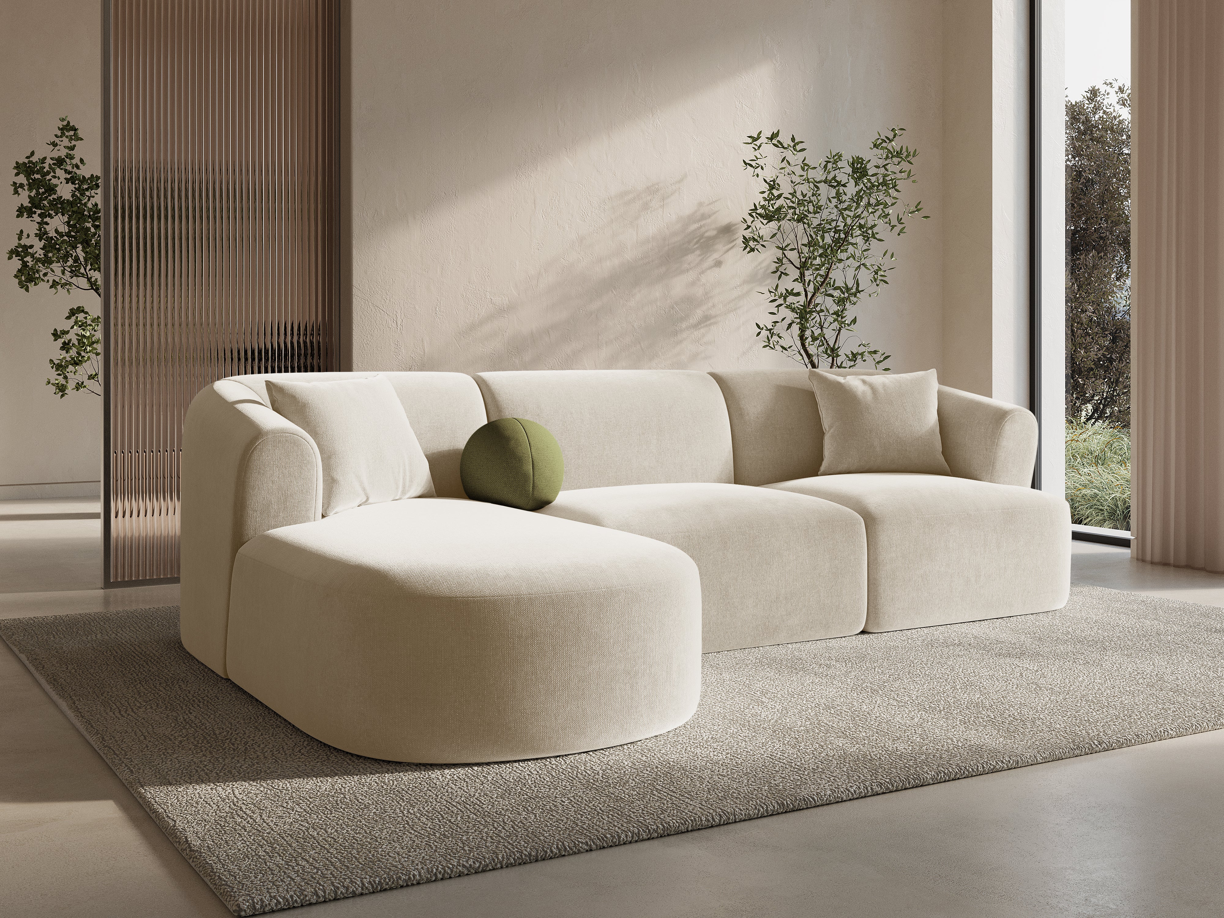 Samt-Ecksofa linksseitig für 4 Personen CAMPI hellbeige