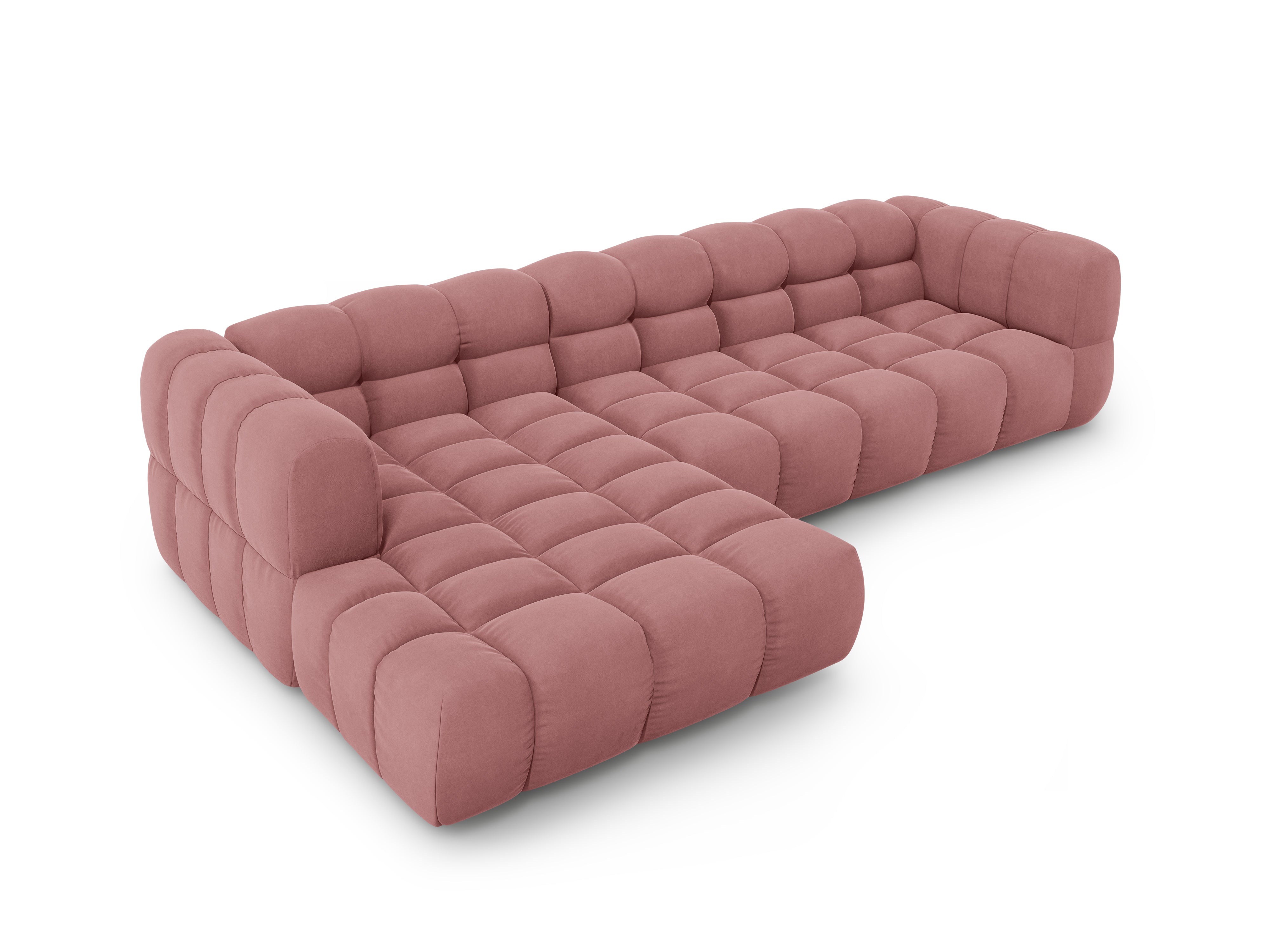 Narożnik aksamitny lewostronny 4-osobowy SKY łososiowy – Cosmopolitan Design