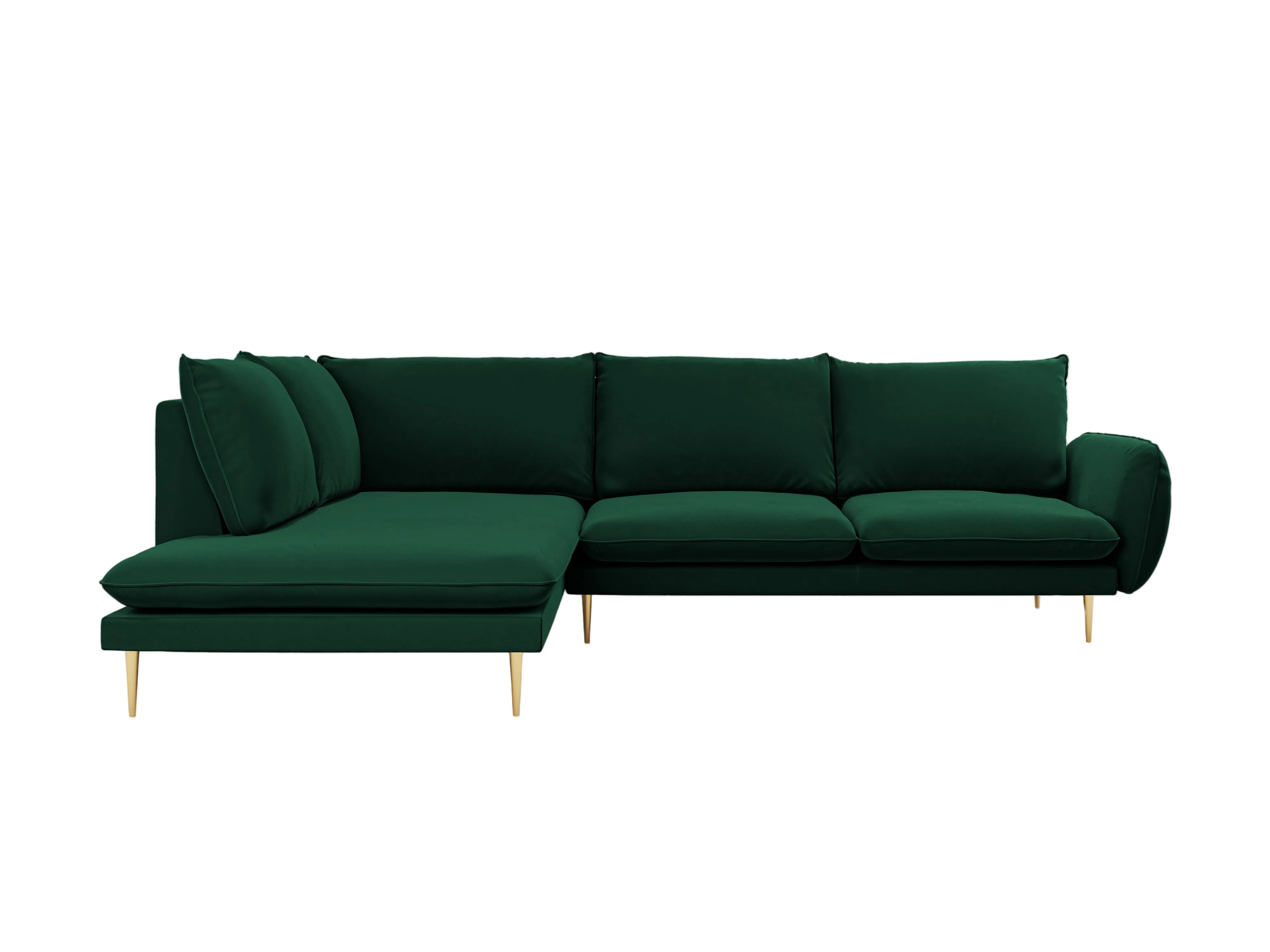Samt-Ecksofa für 6 Personen links VIENNA in Flaschengrün mit goldener Basis