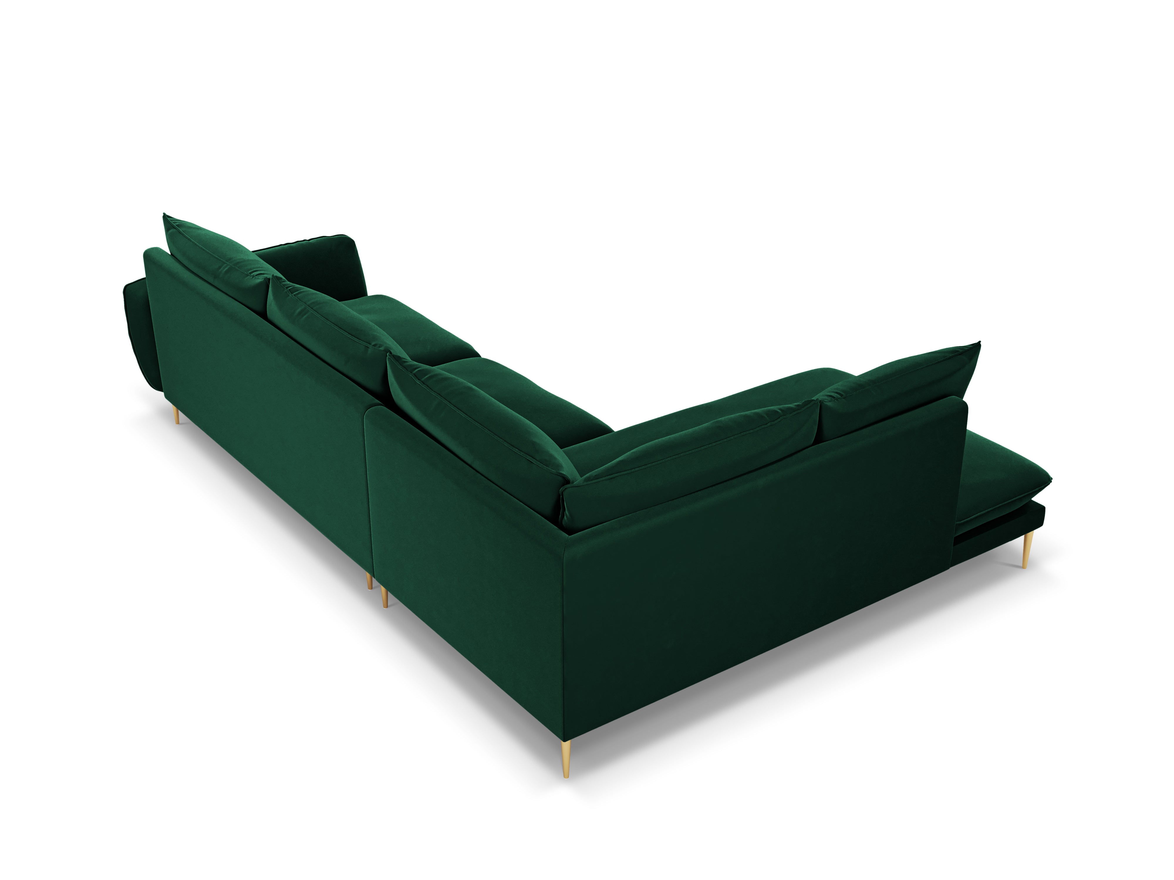 Samt-Ecksofa für 6 Personen links VIENNA in Flaschengrün mit goldener Basis