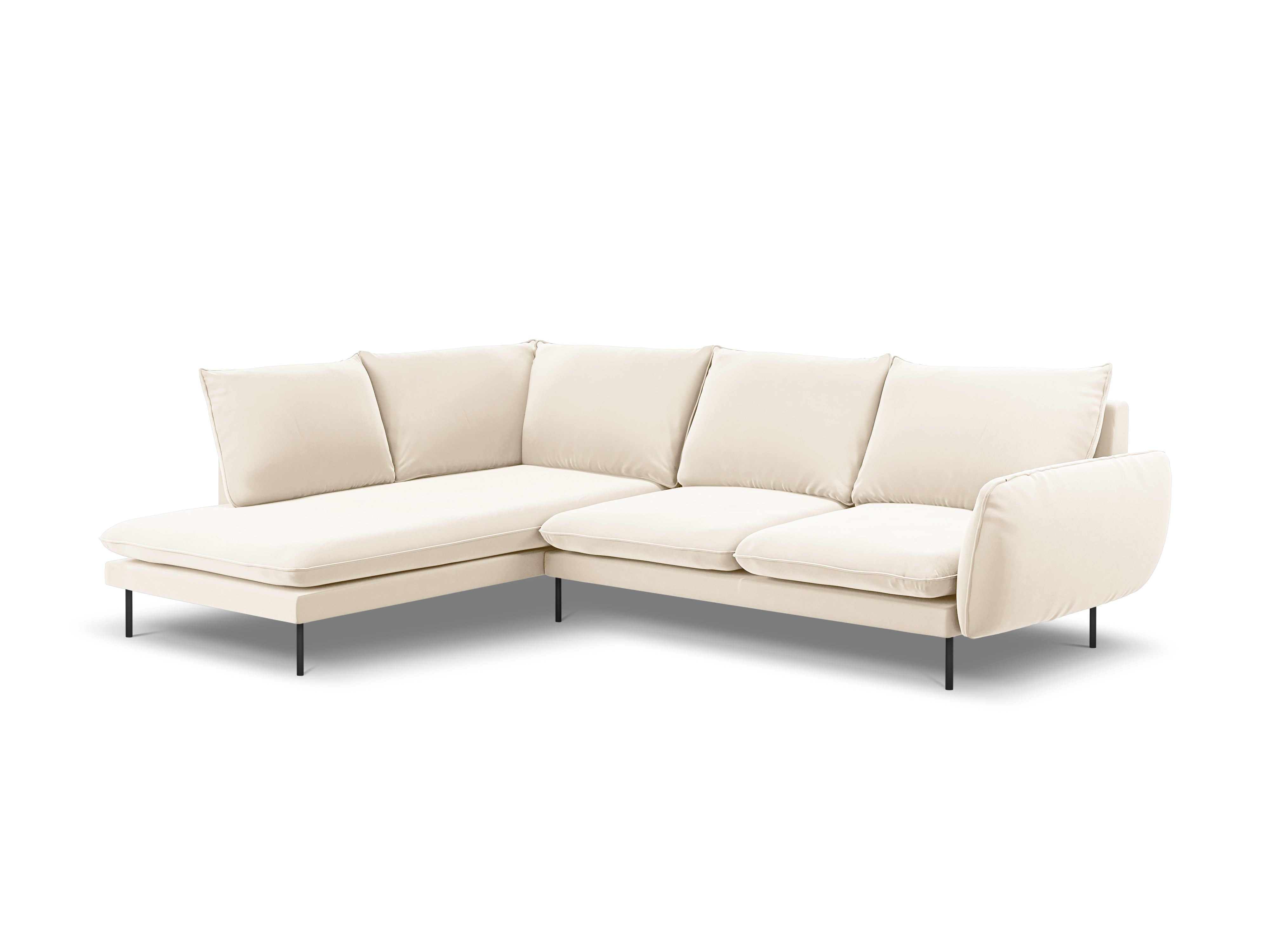 Samt-Ecksofa für 6 Personen links VIENNA beige mit schwarzem Fuß