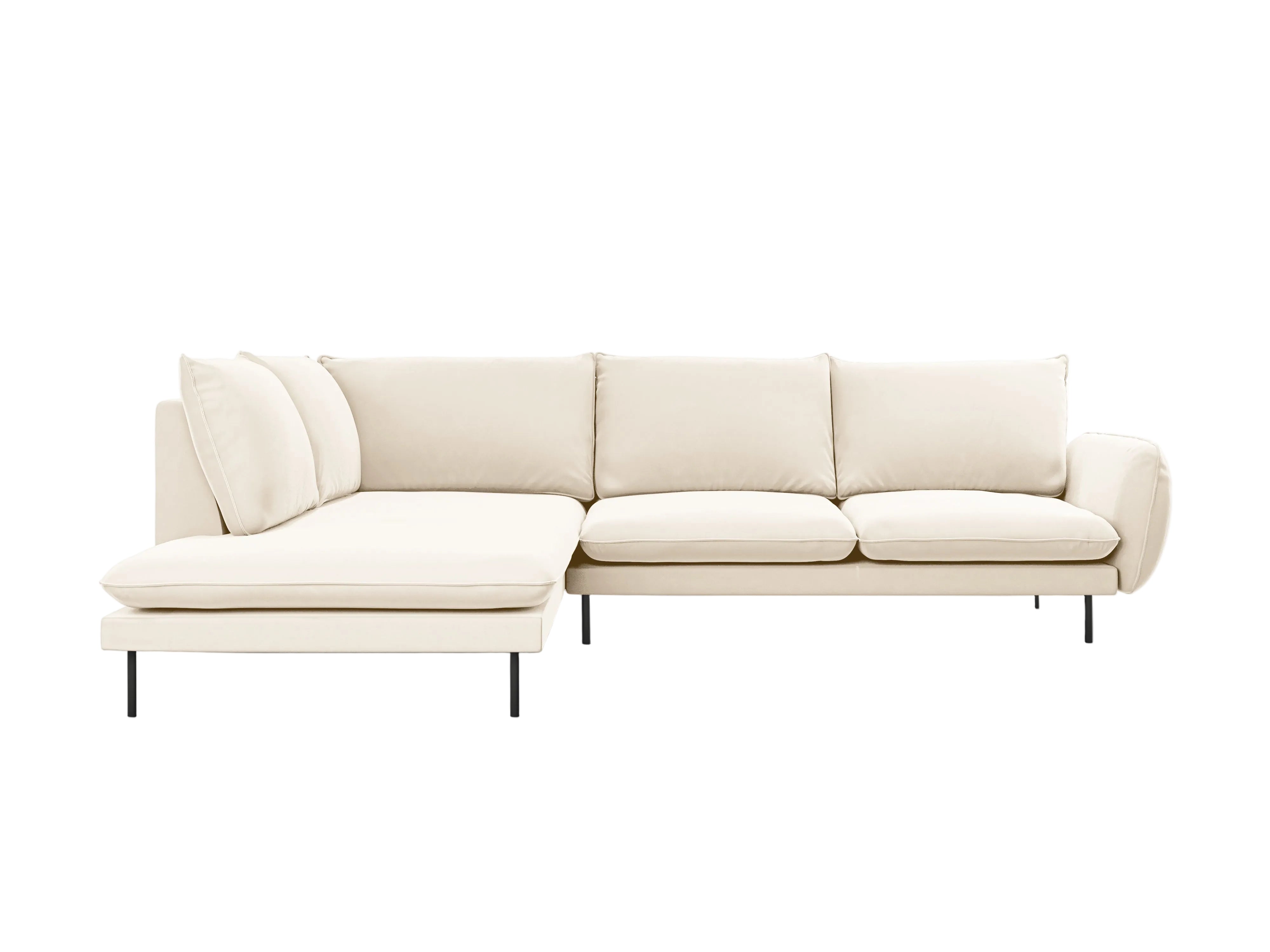 Samt-Ecksofa für 6 Personen links VIENNA beige mit schwarzem Fuß