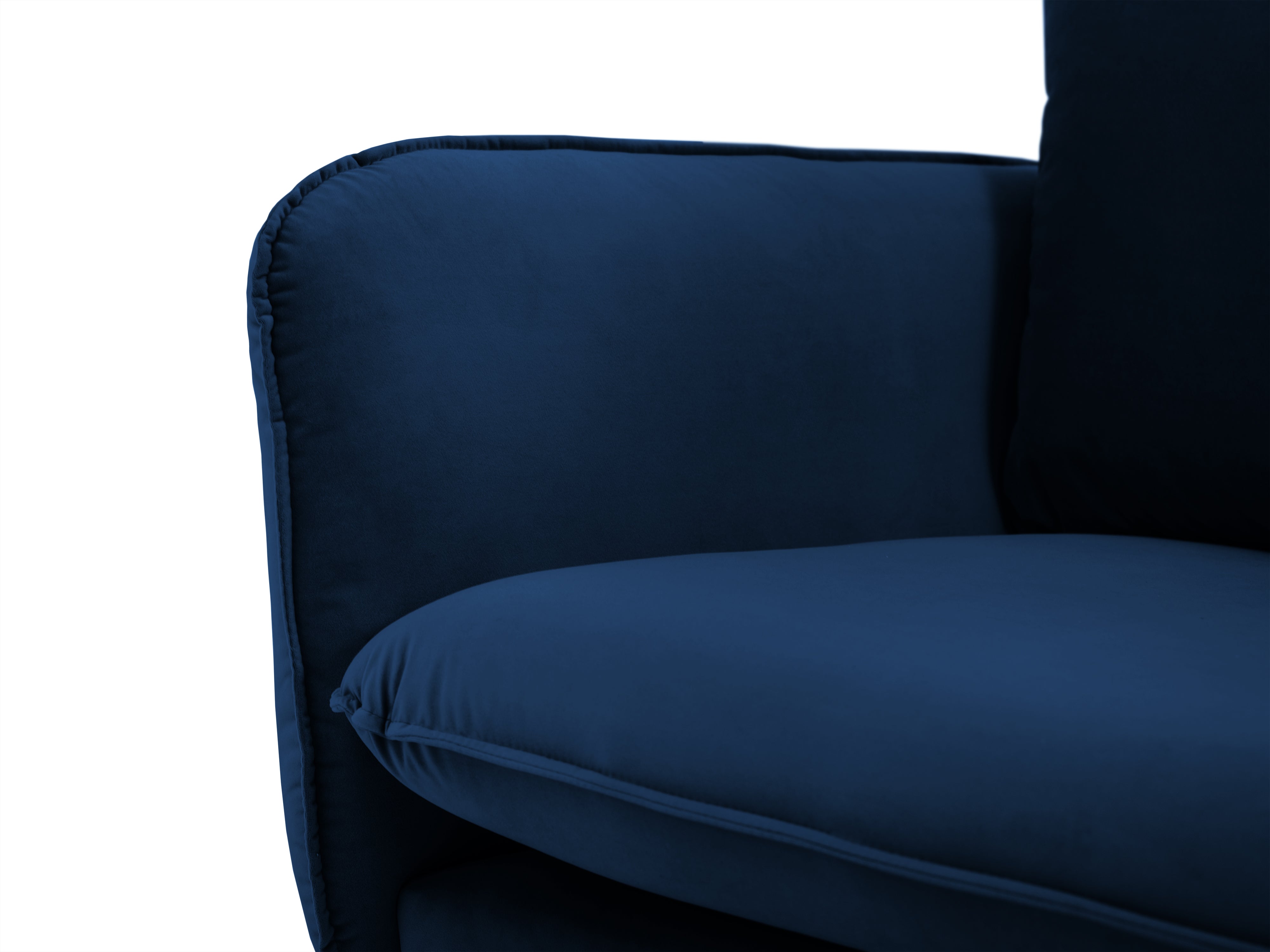 Left-facing velvet corner sofa for 5 people VIENNA in royal blue with a black base