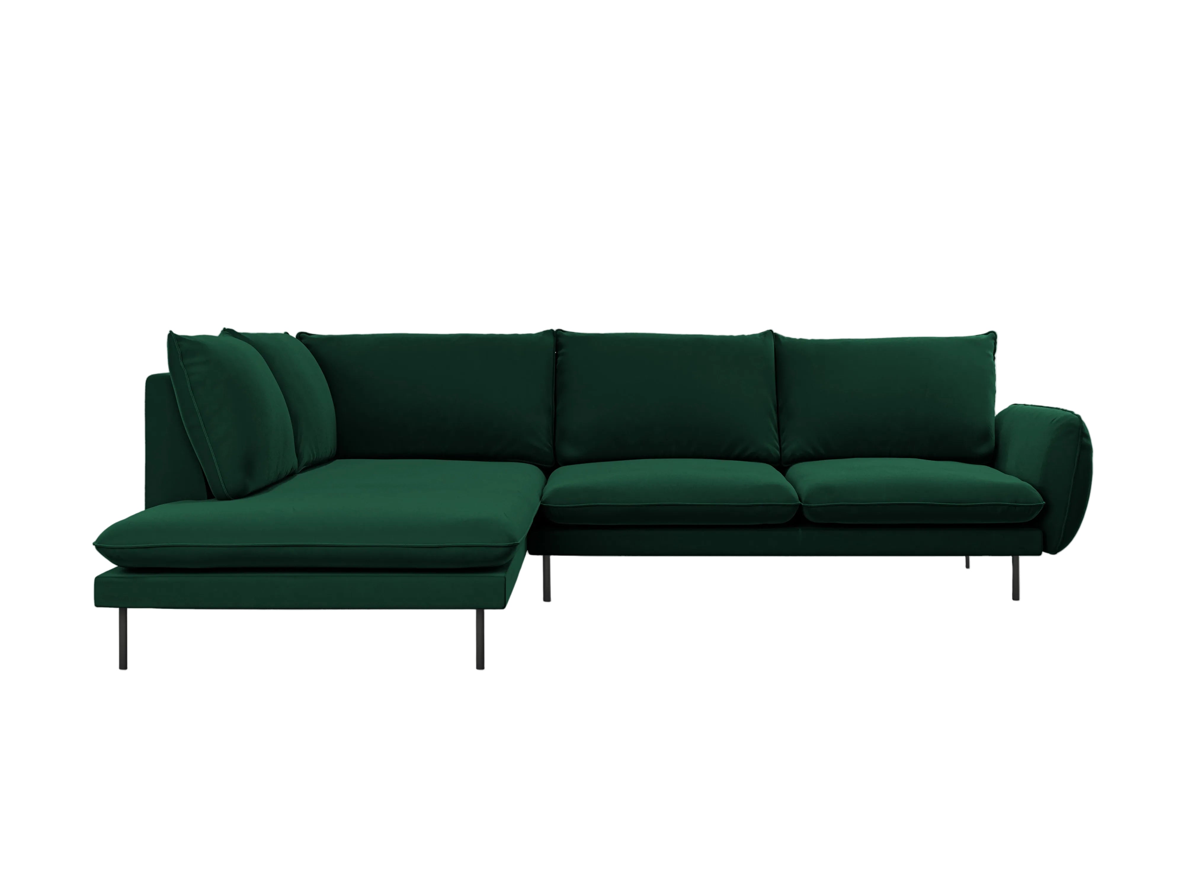 Velvet corner sofa for 6 people, left-facing, VIENNA, bottle green with black base