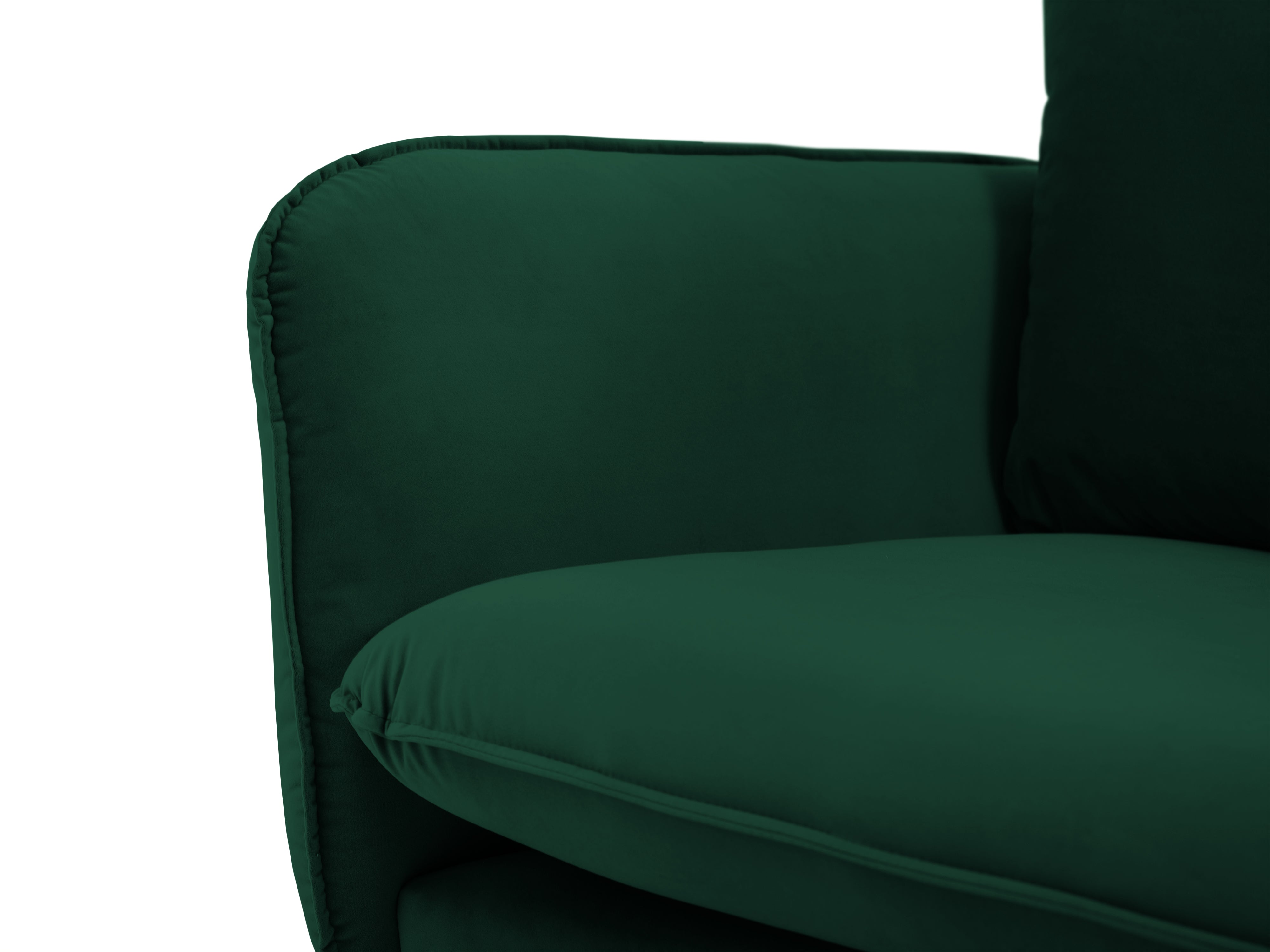 Left-facing velvet corner sofa for 5 people VIENNA in bottle green with a black base