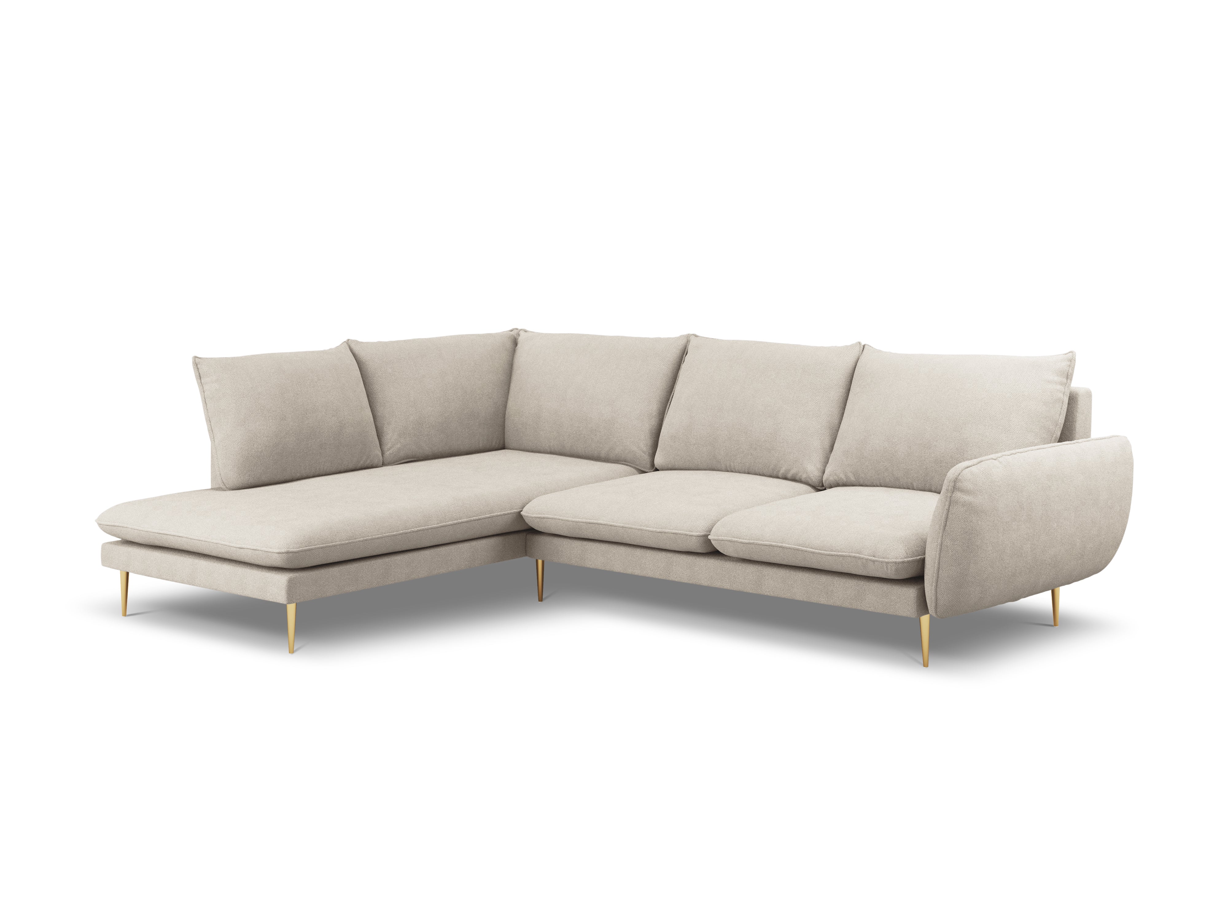 Ecksofa für 6 Personen links VIENNA hellbeige Chenille mit goldenem Fuß