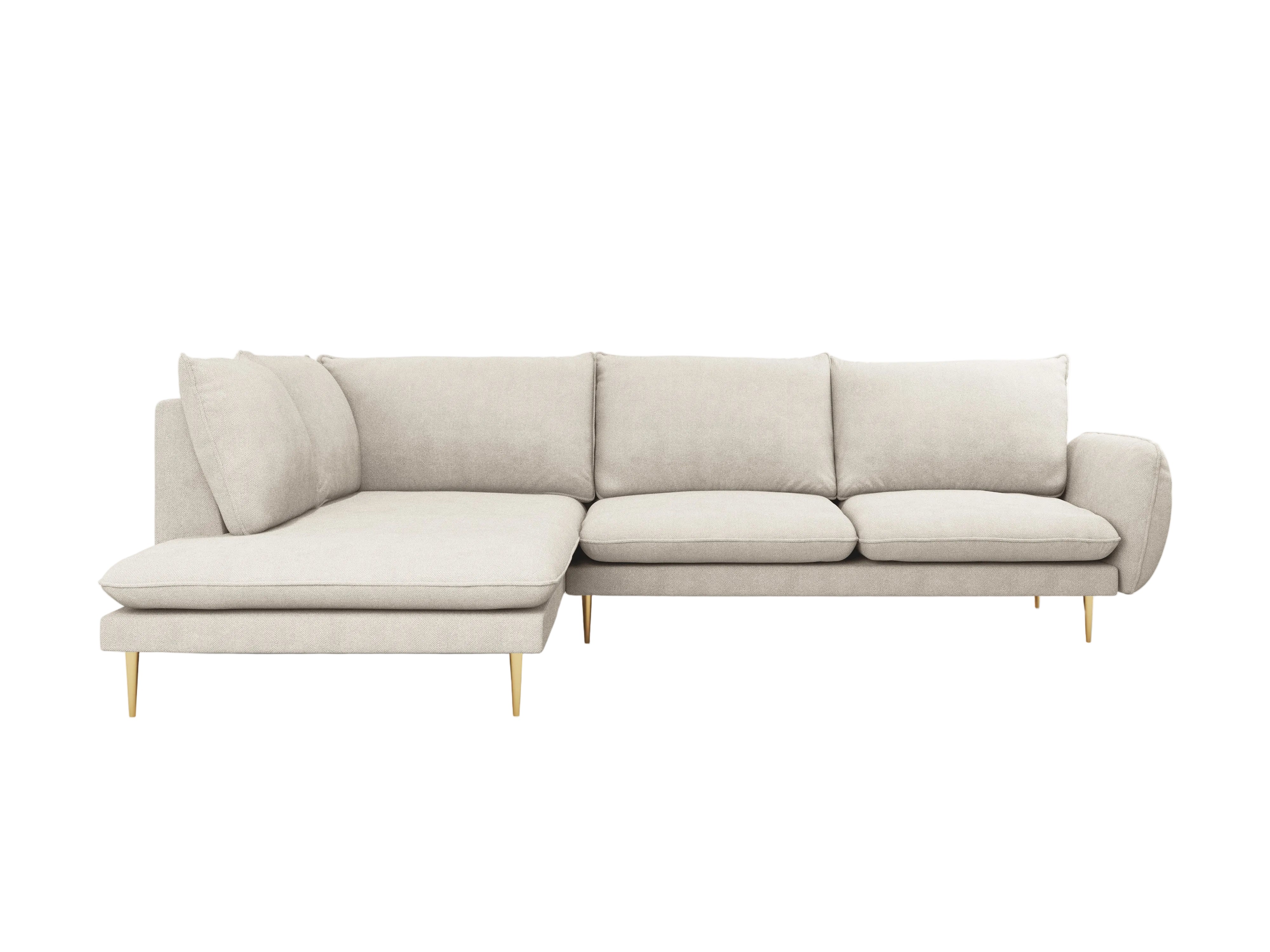 Ecksofa für 6 Personen links VIENNA hellbeige Chenille mit goldenem Fuß