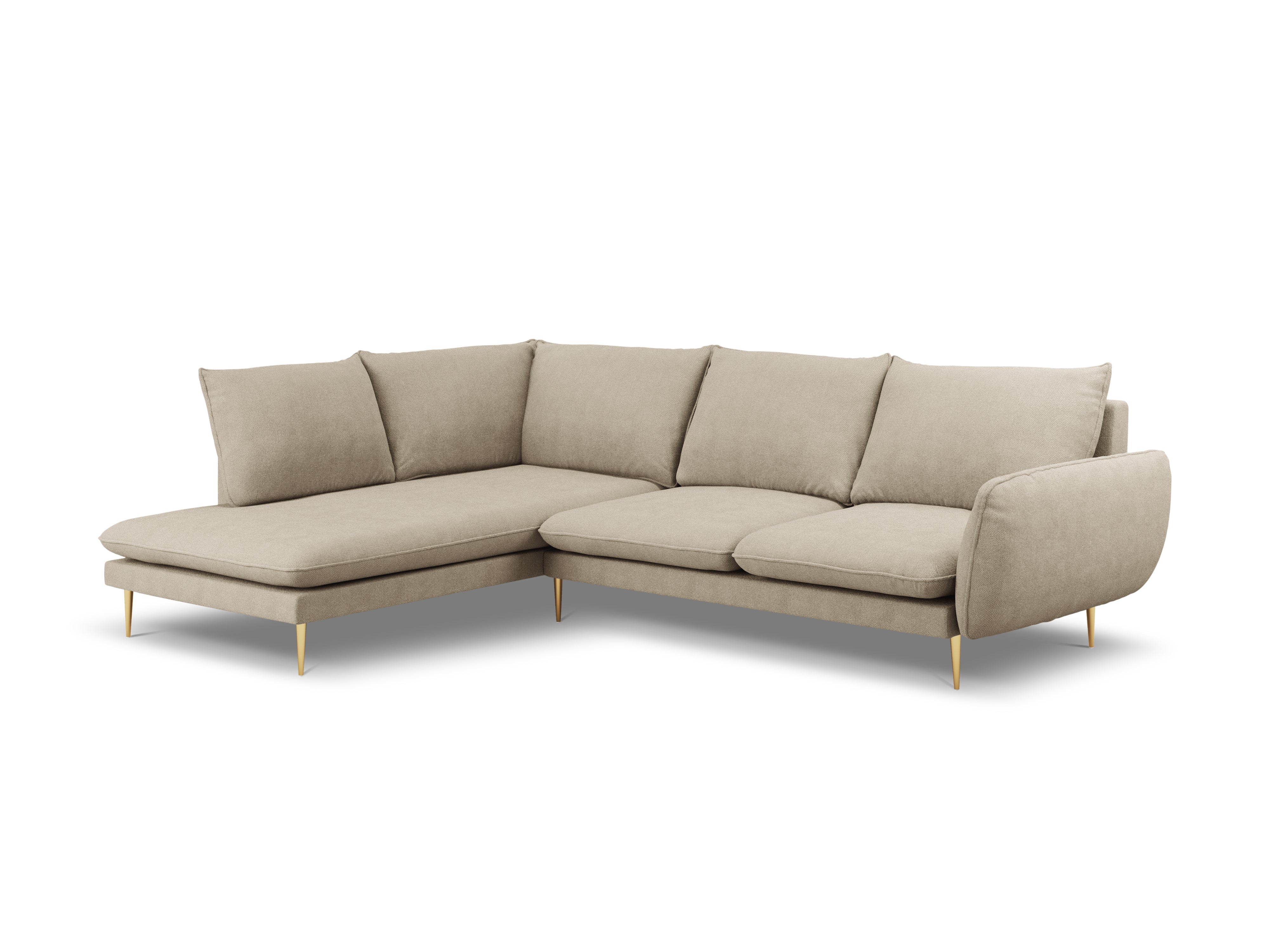 Ecksofa für 6 Personen links VIENNA beige Chenille mit goldenem Fuß