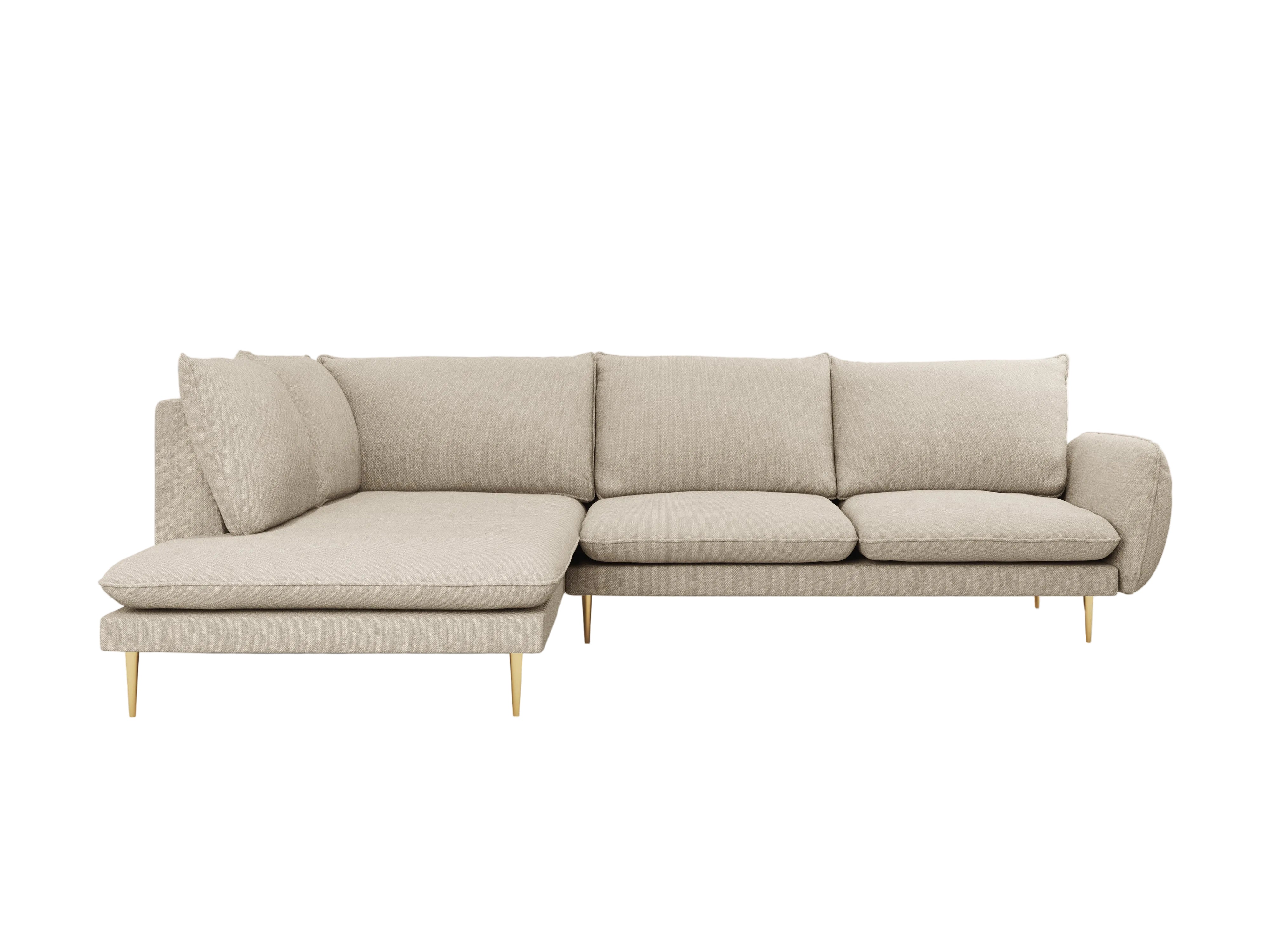 Ecksofa für 6 Personen links VIENNA beige Chenille mit goldenem Fuß