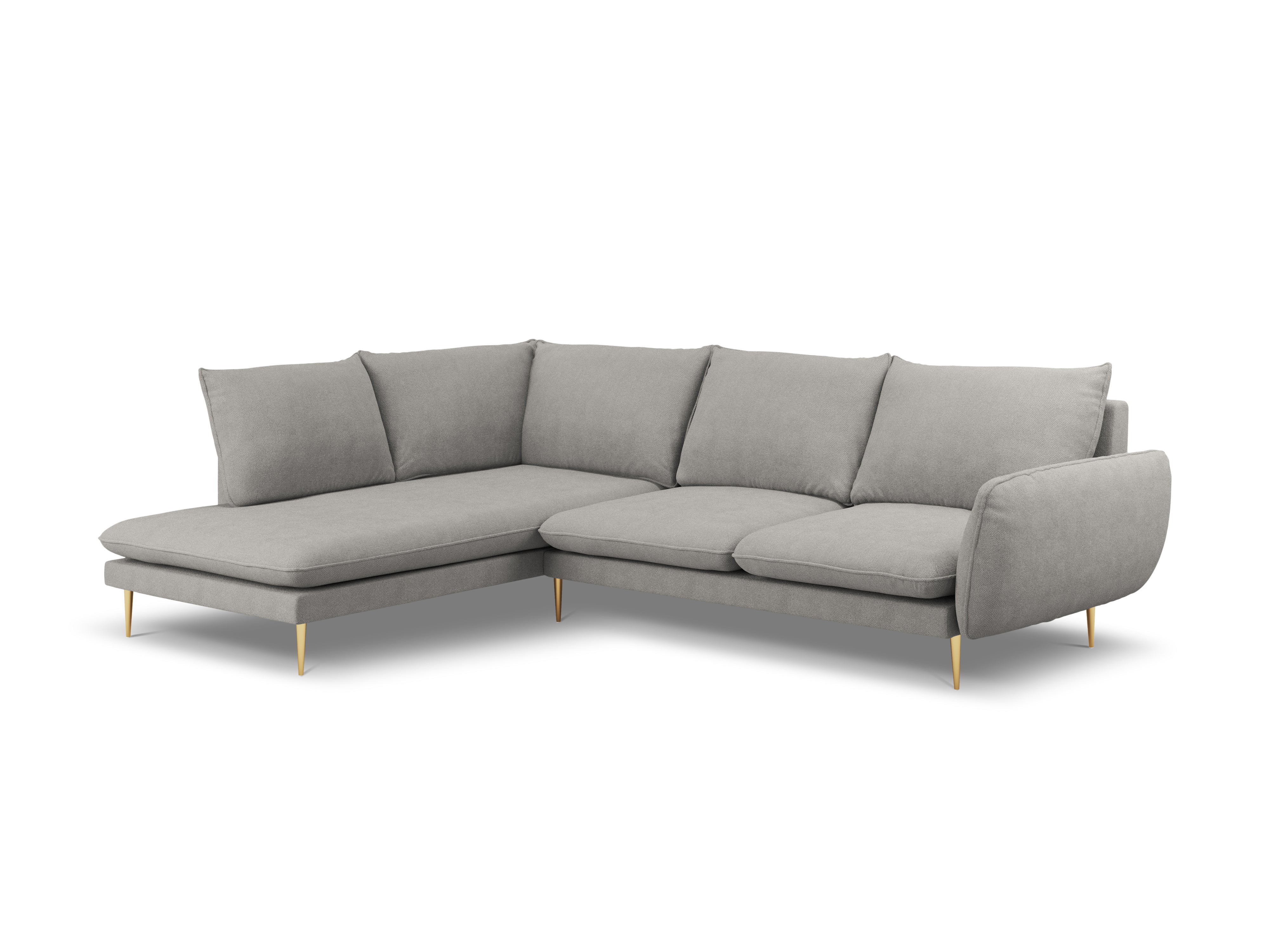 Ecksofa für 6 Personen links VIENNA hellgraues Chenille mit goldenem Fuß