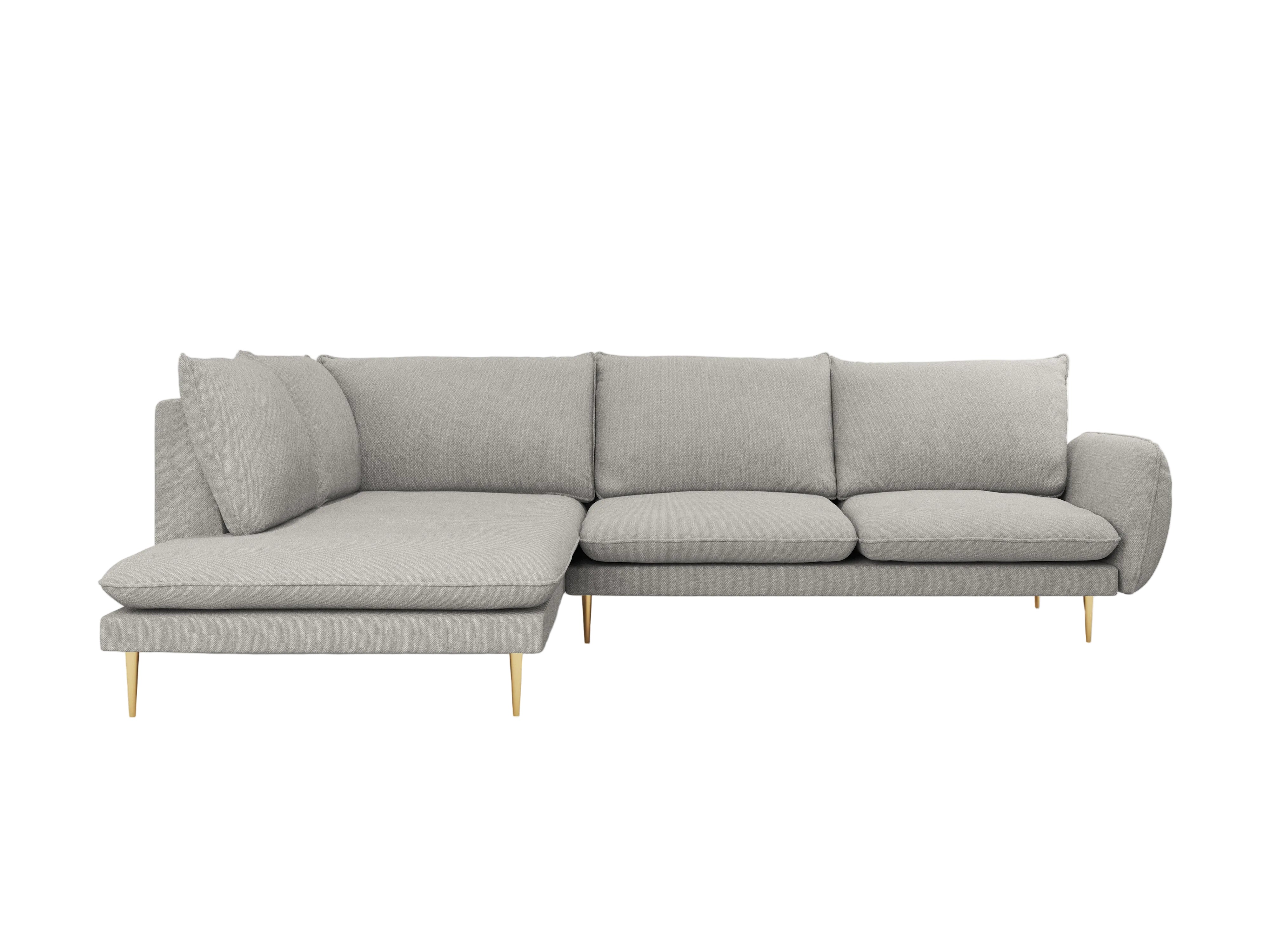 Ecksofa für 6 Personen links VIENNA hellgraues Chenille mit goldenem Fuß