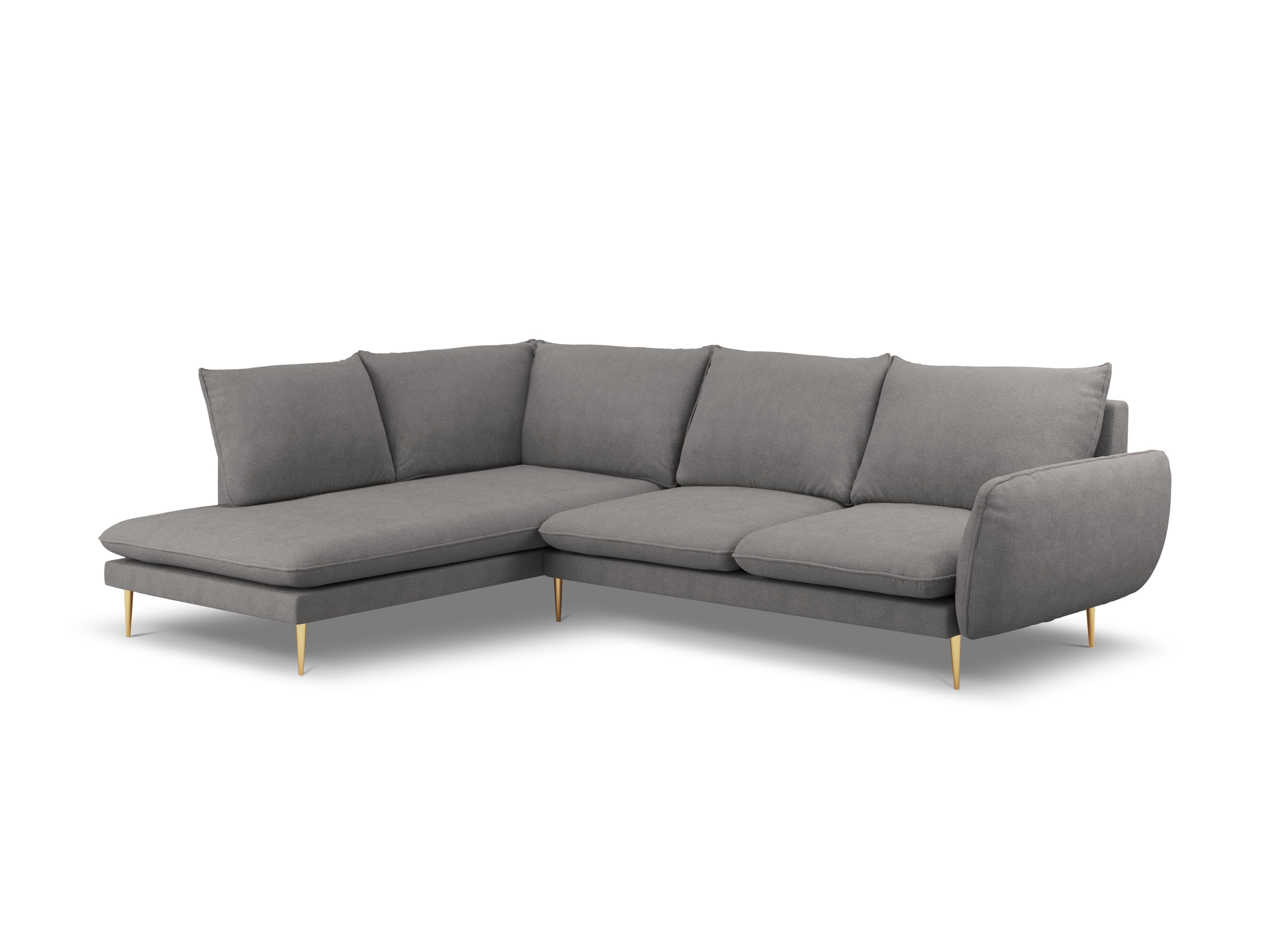 Ecksofa für 6 Personen links VIENNA graues Chenille mit goldenem Fuß