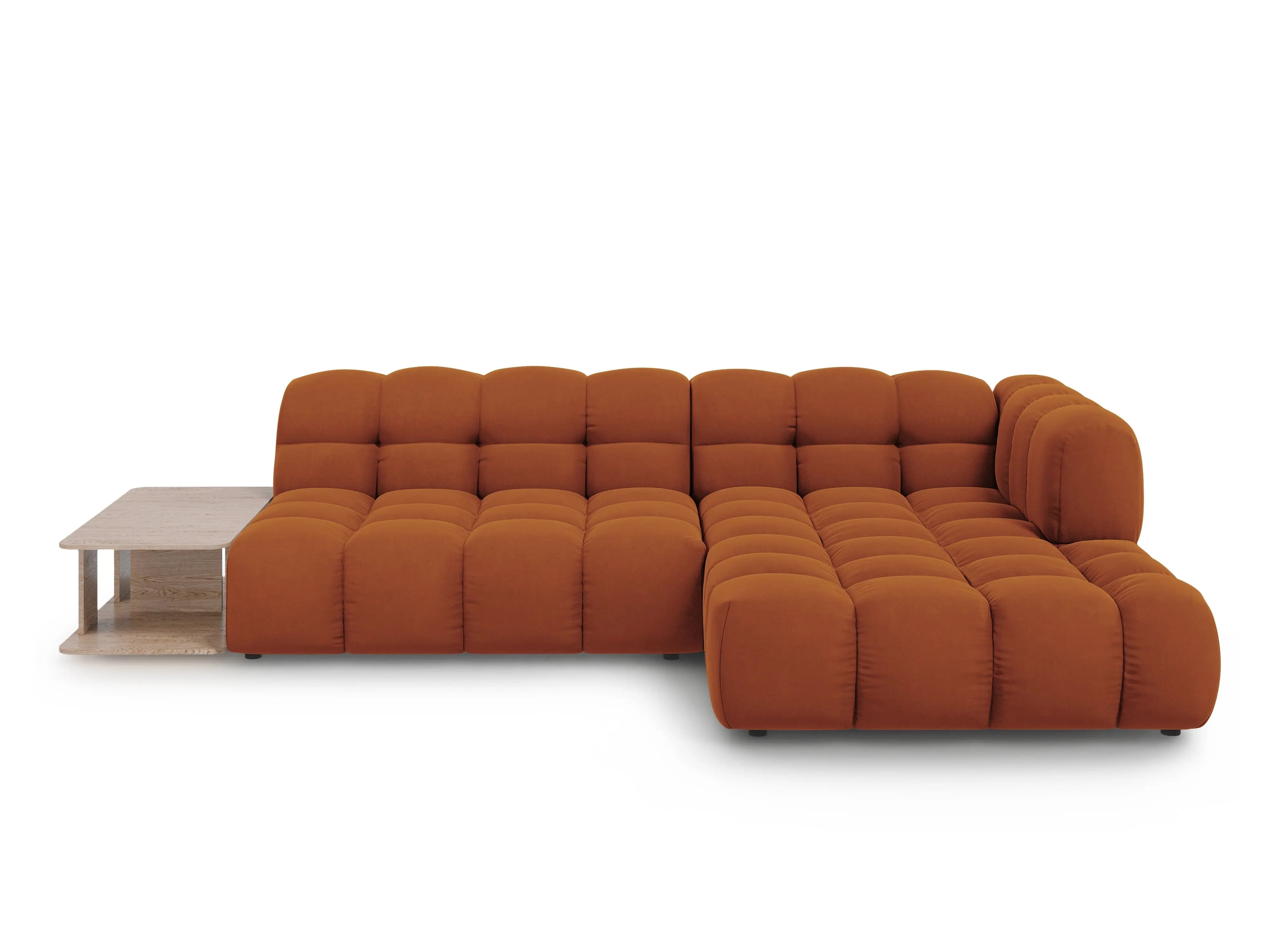 Narożnik aksamitny prawostronny 4-osobowy otwarty ze stolikiem SKY terracotta – Cosmopolitan Design