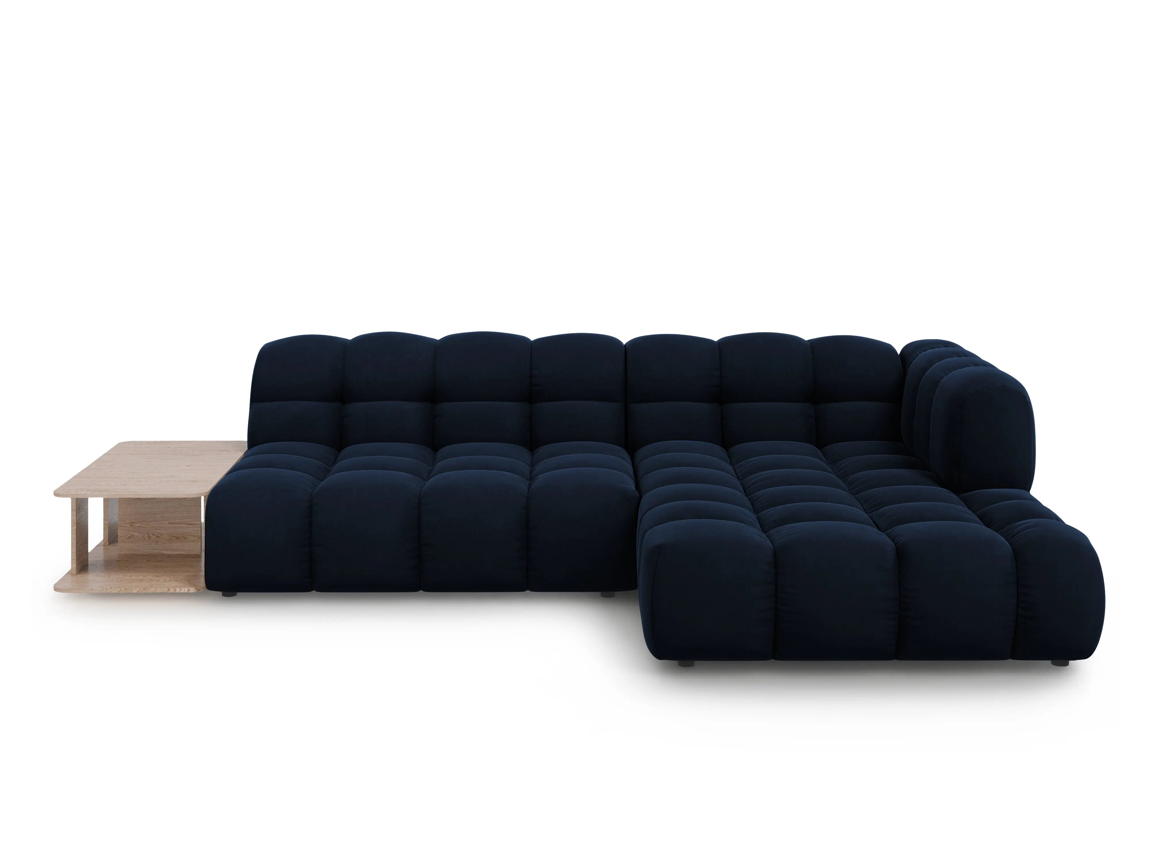 Narożnik aksamitny prawostronny 4-osobowy otwarty ze stolikiem SKY granat królewski – Cosmopolitan Design