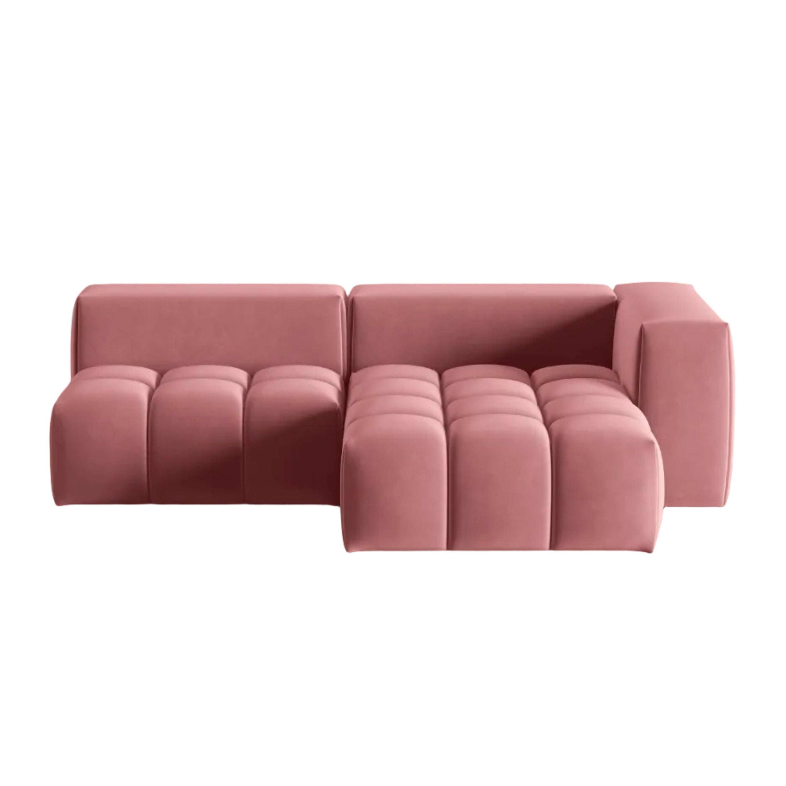 Narożnik aksamitny 3-osobowy prawostronny otwarty VERONA różowy flamingo – Cosmopolitan Design