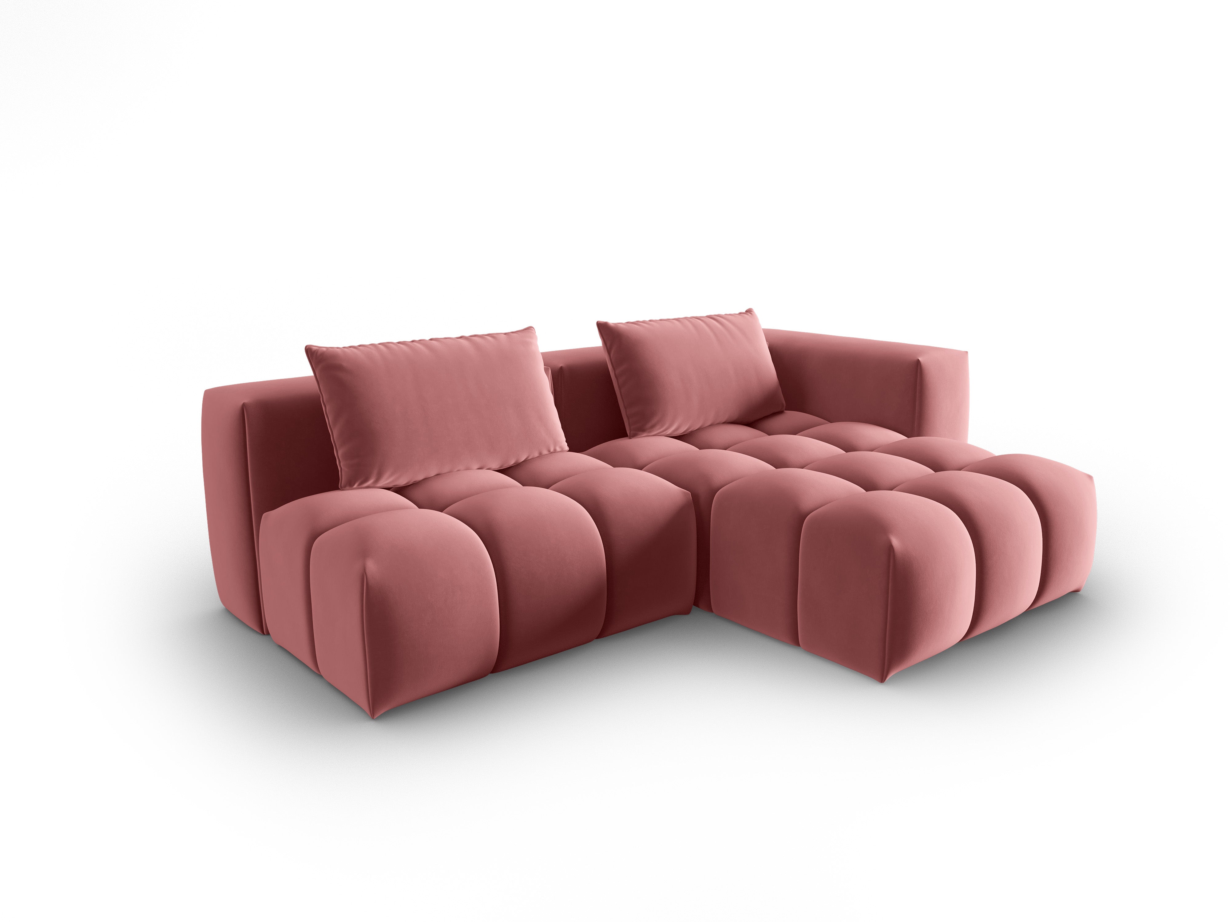 Narożnik aksamitny 3-osobowy prawostronny otwarty VERONA różowy flamingo – Cosmopolitan Design