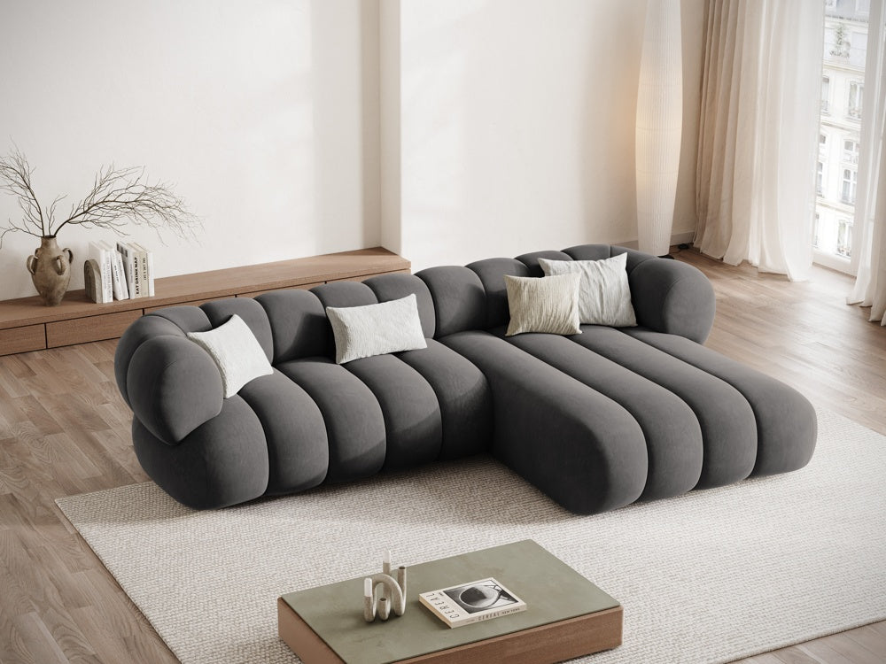 Velvet corner sofa for 5 people right-facing KOGE dark gray