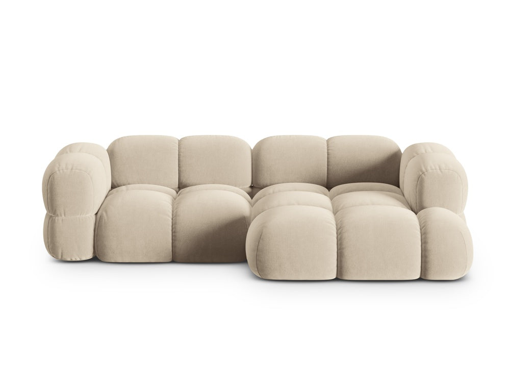 Velvet corner sofa for three people, right-sided LORETTO in beige