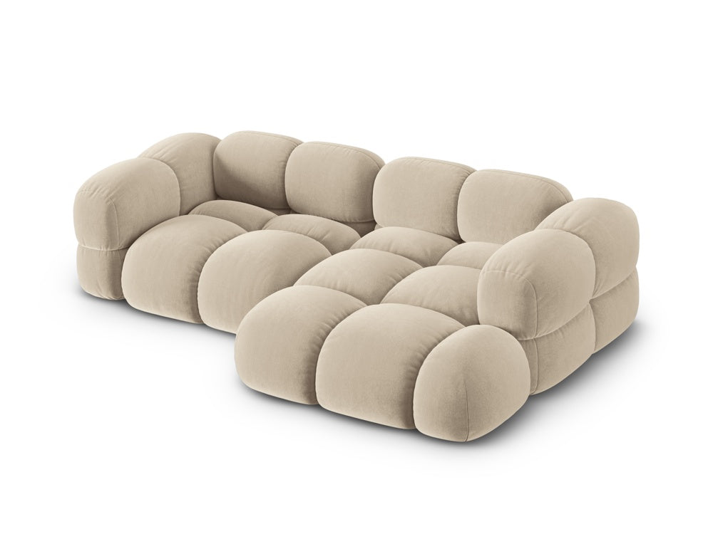 Velvet corner sofa for three people, right-sided LORETTO in beige